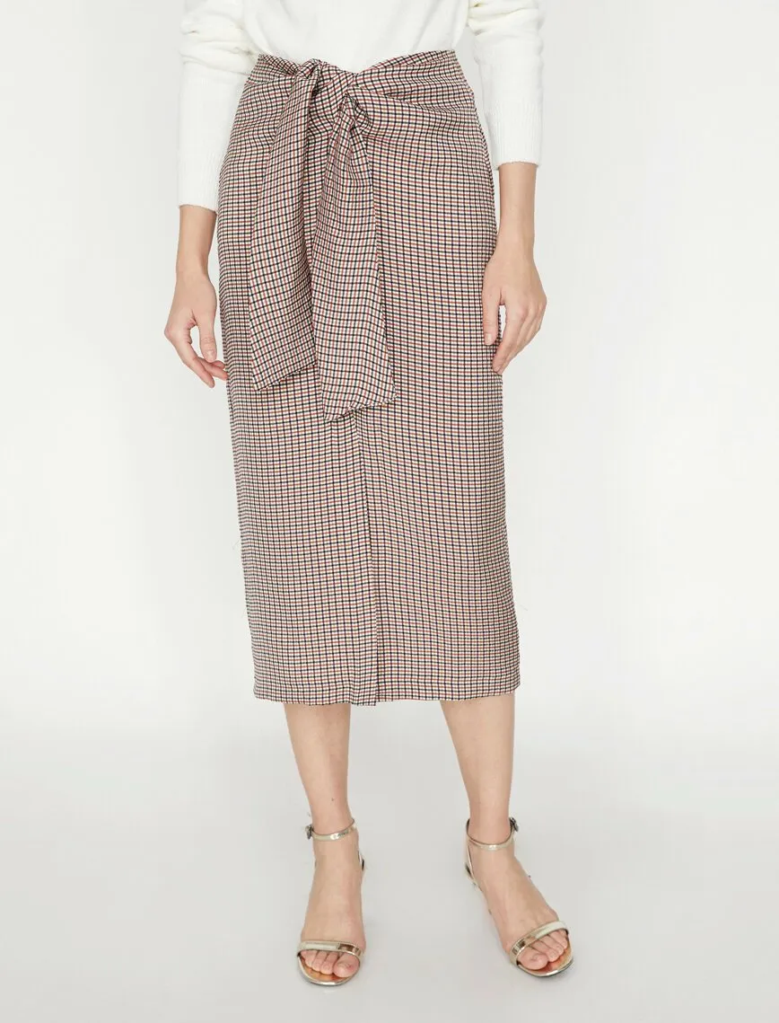 12306 Red Check Midi Skirt