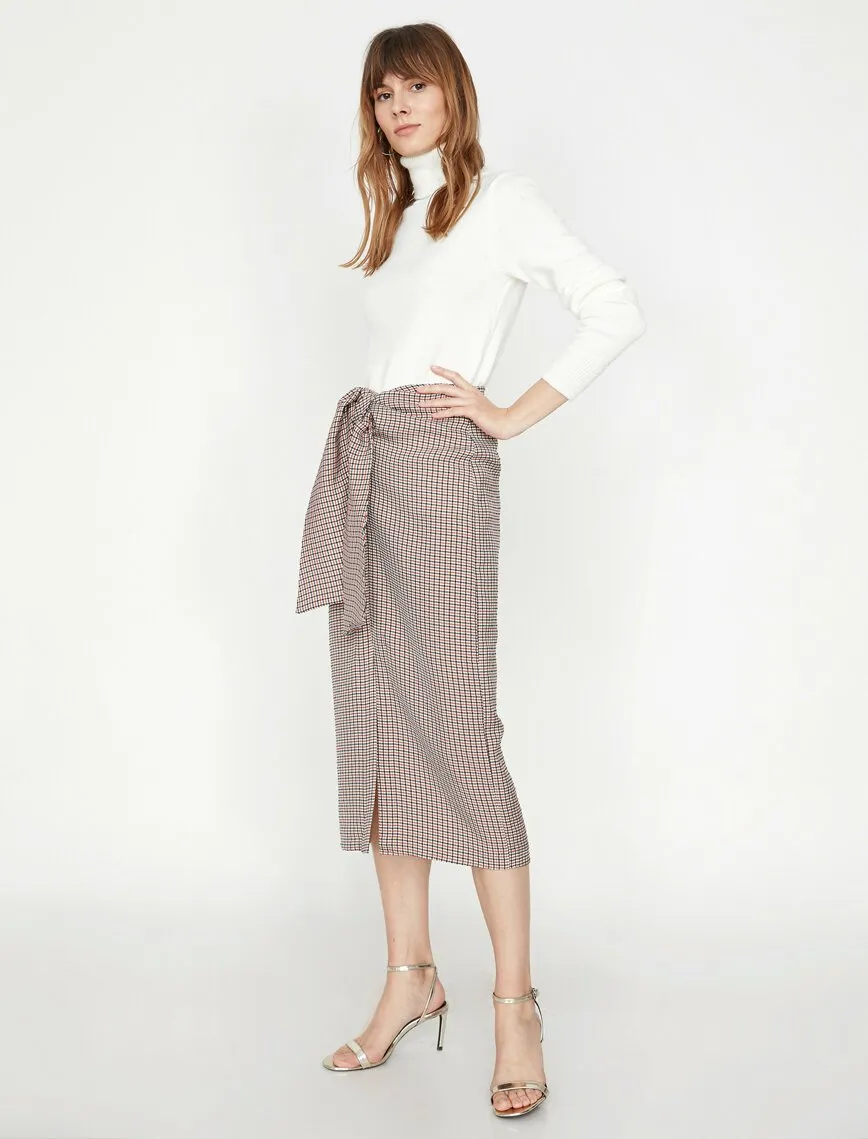 12306 Red Check Midi Skirt