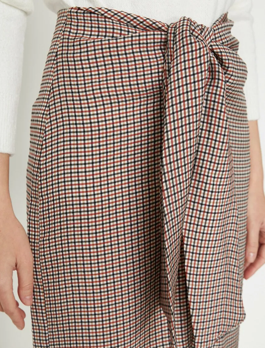 12306 Red Check Midi Skirt