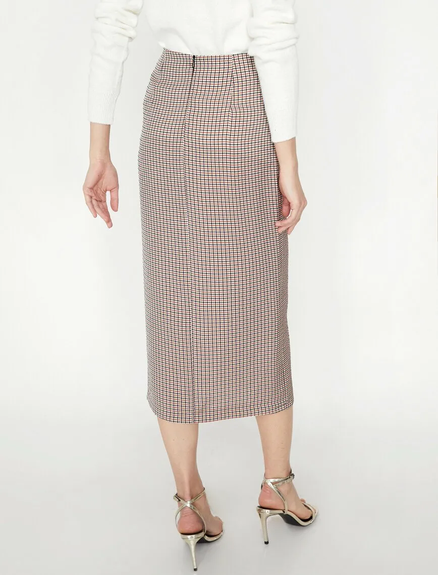 12306 Red Check Midi Skirt