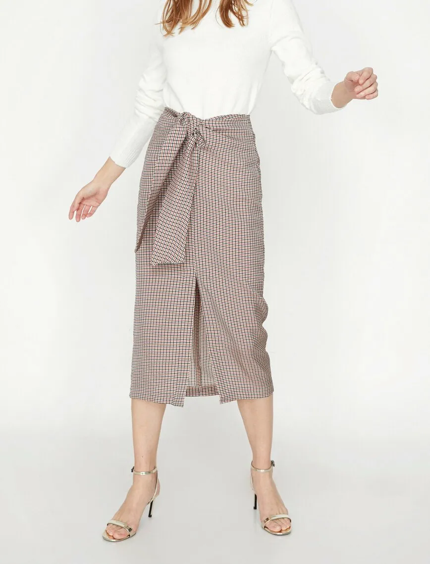 12306 Red Check Midi Skirt