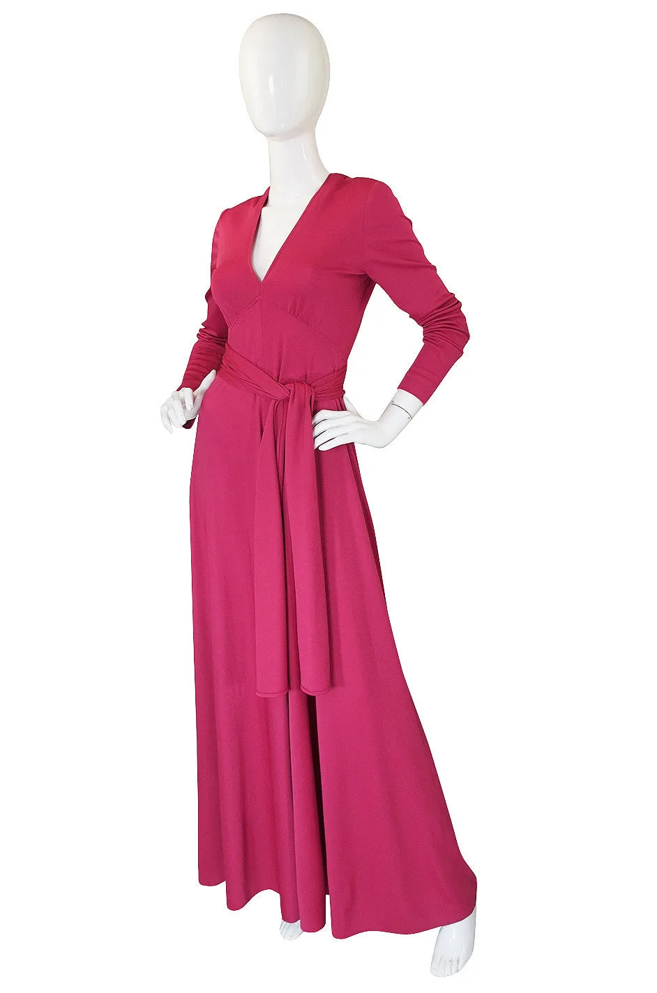 1970s Victor Costa Raspberry Colored Jersey Maxi Dress