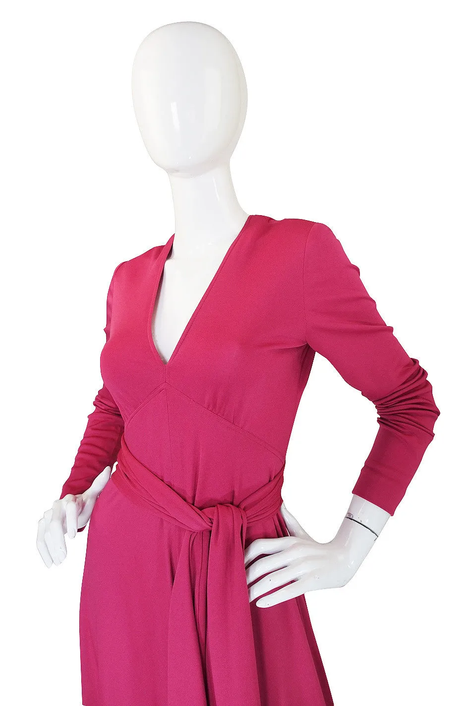 1970s Victor Costa Raspberry Colored Jersey Maxi Dress