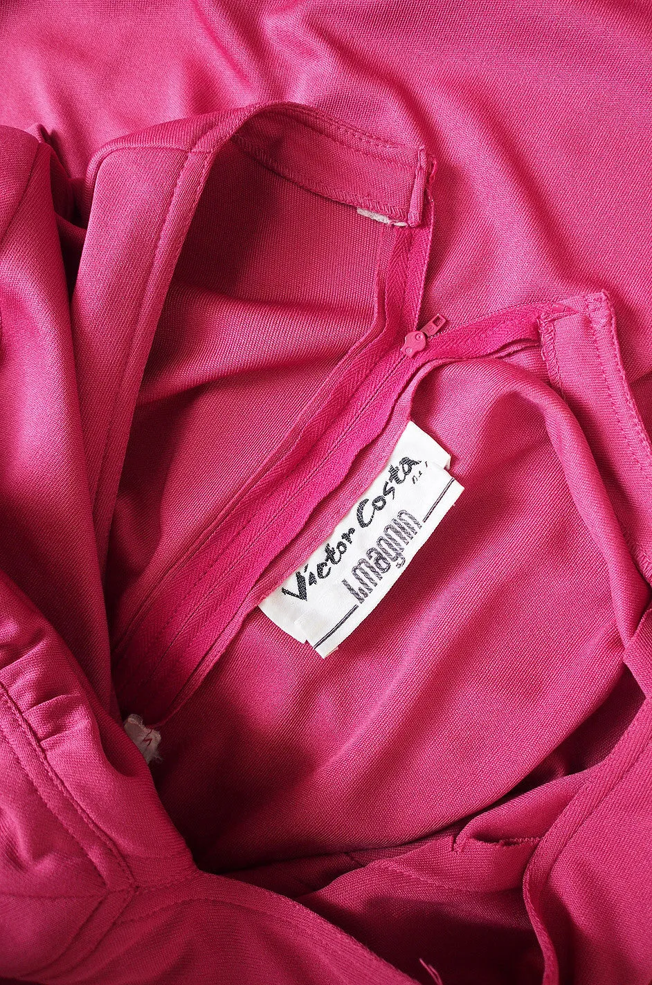 1970s Victor Costa Raspberry Colored Jersey Maxi Dress