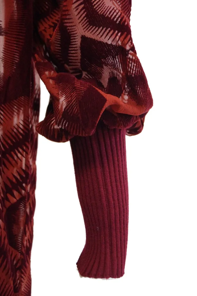 1990s Jean Paul Gaultier Sheer Silk Devore Red Velvet & Knit Dress / Tunic