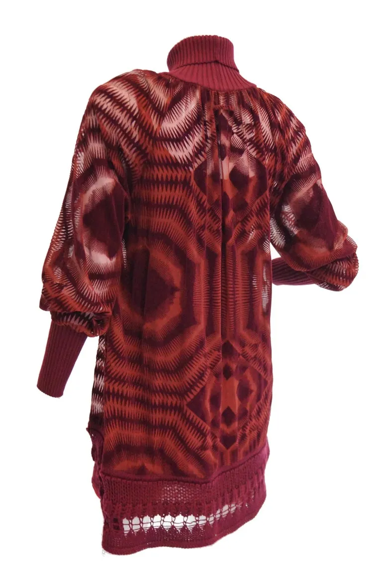 1990s Jean Paul Gaultier Sheer Silk Devore Red Velvet & Knit Dress / Tunic