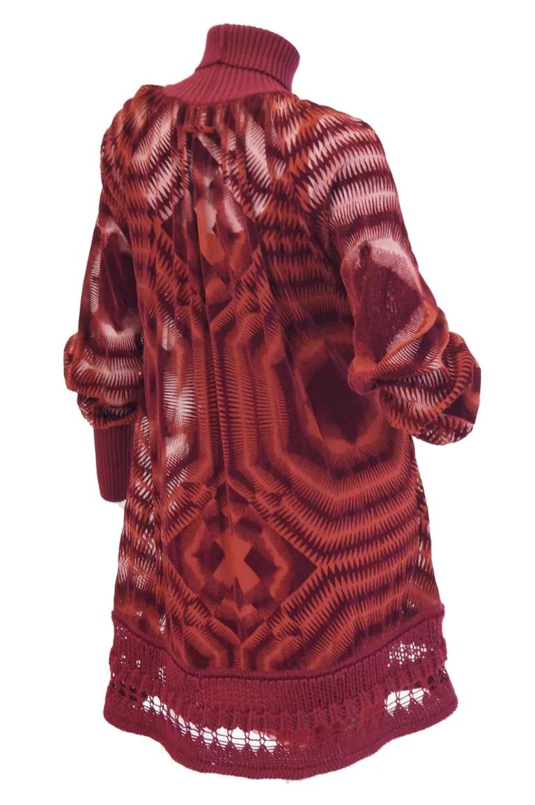 1990s Jean Paul Gaultier Sheer Silk Devore Red Velvet & Knit Dress / Tunic