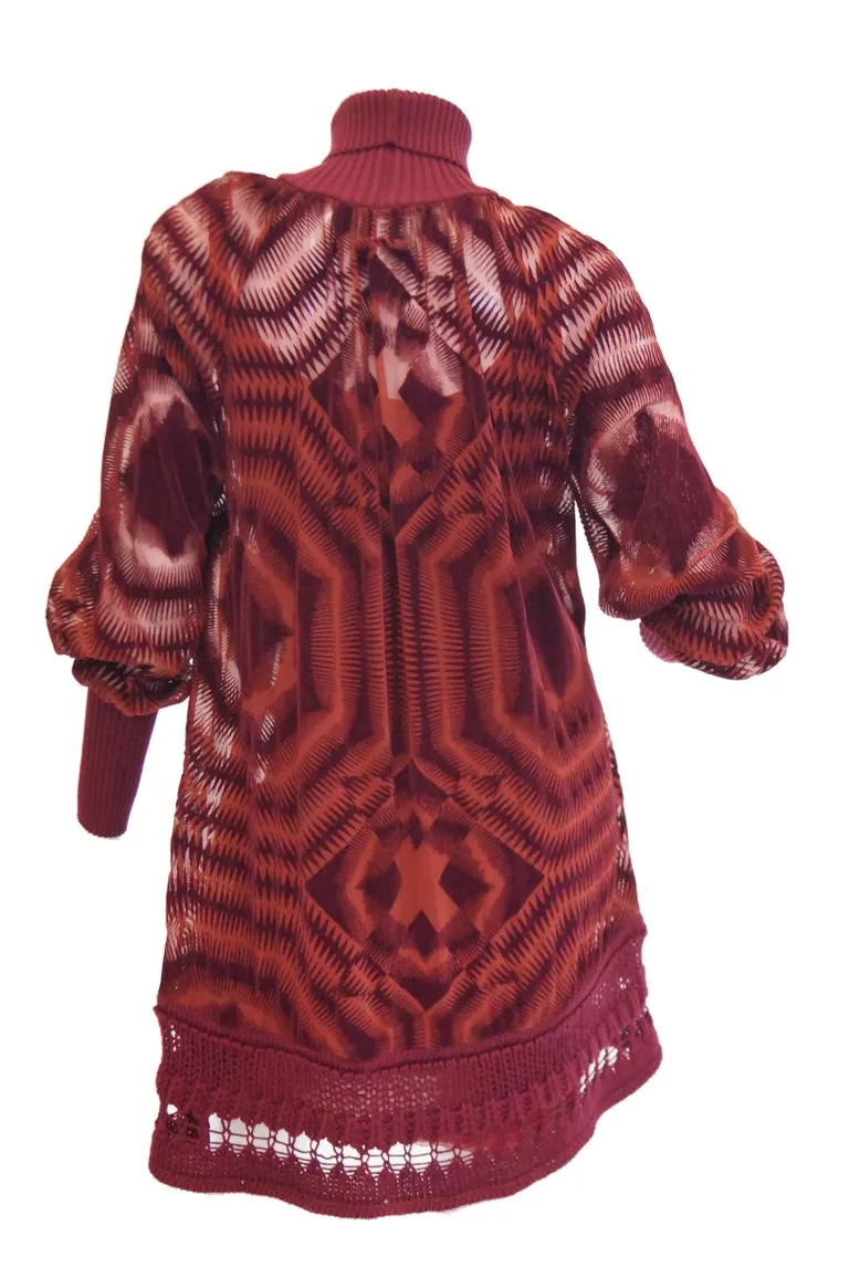 1990s Jean Paul Gaultier Sheer Silk Devore Red Velvet & Knit Dress / Tunic