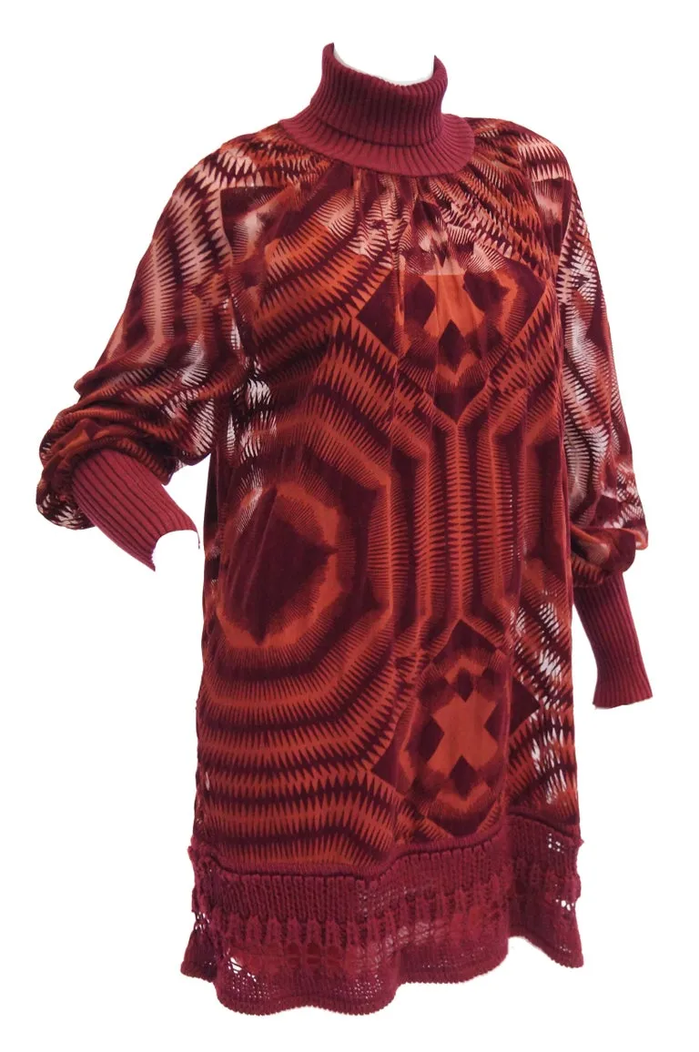 1990s Jean Paul Gaultier Sheer Silk Devore Red Velvet & Knit Dress / Tunic
