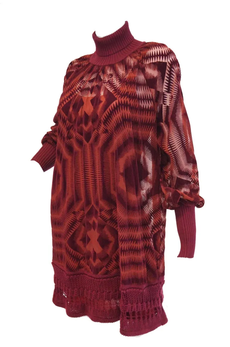 1990s Jean Paul Gaultier Sheer Silk Devore Red Velvet & Knit Dress / Tunic