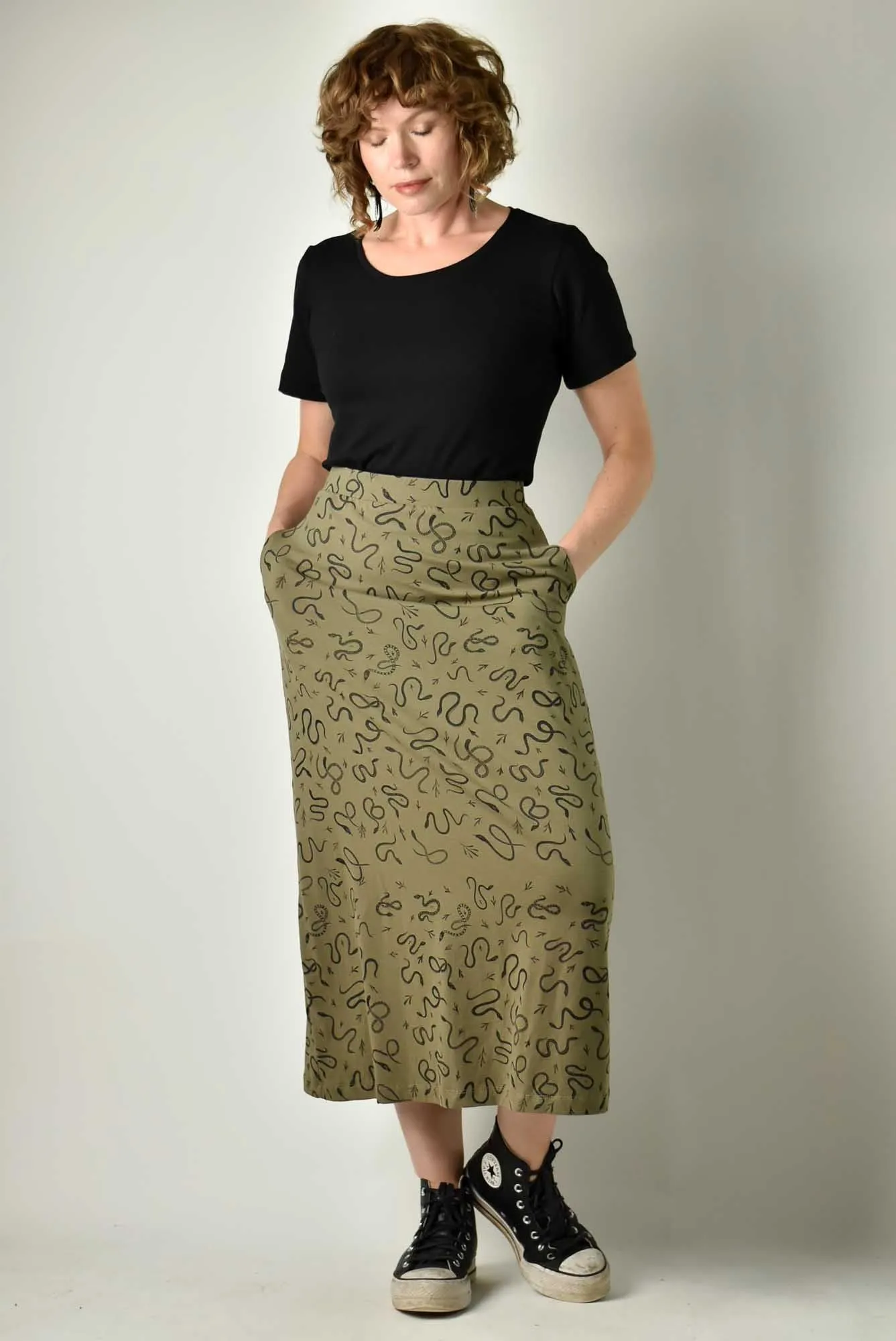 90s Maxi Skirt - Olive Snakes