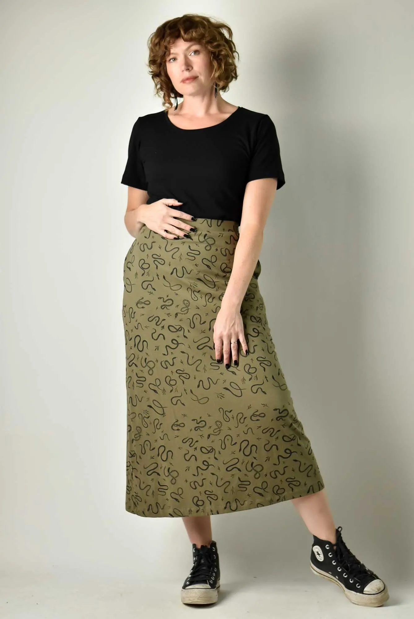 90s Maxi Skirt - Olive Snakes