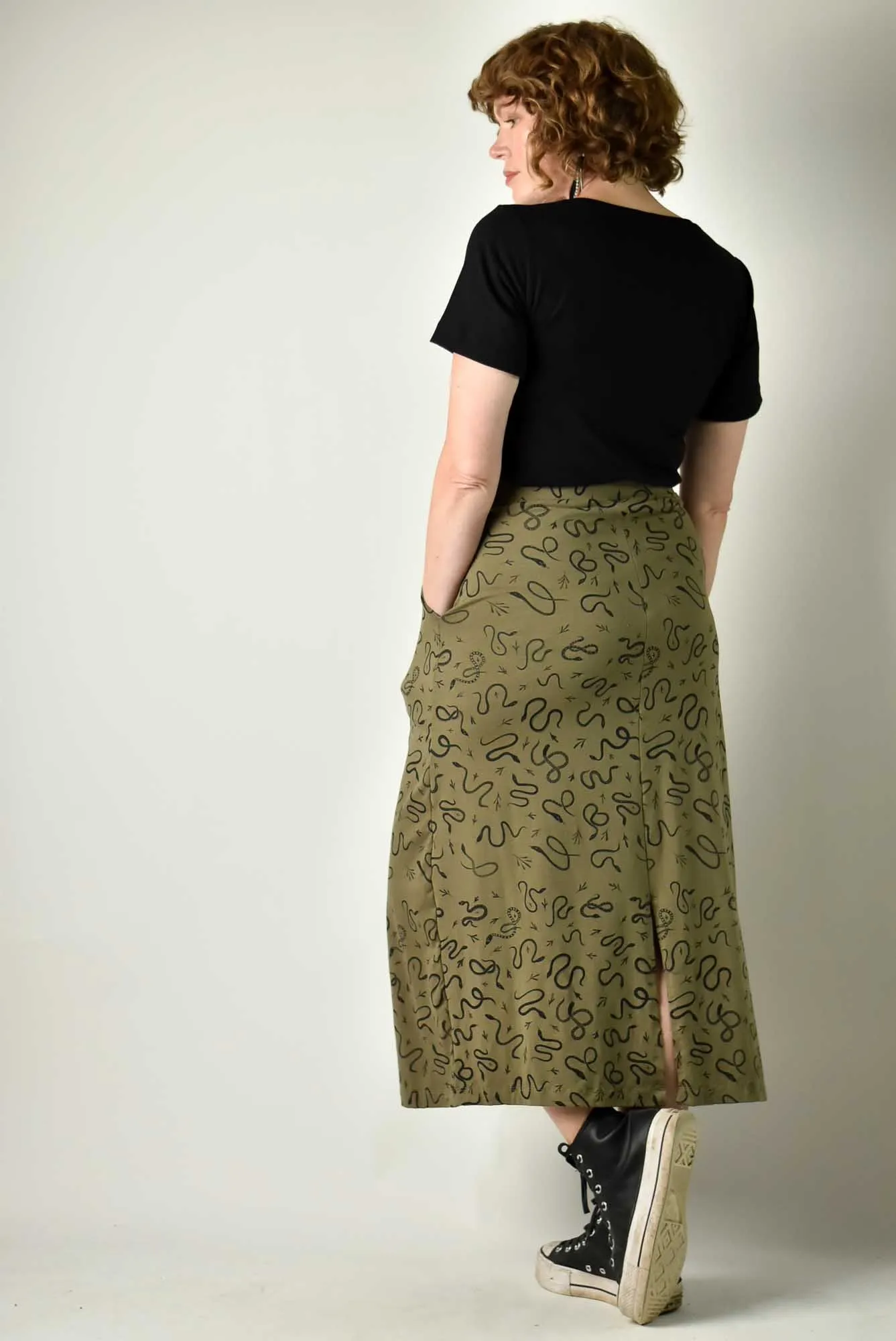 90s Maxi Skirt - Olive Snakes