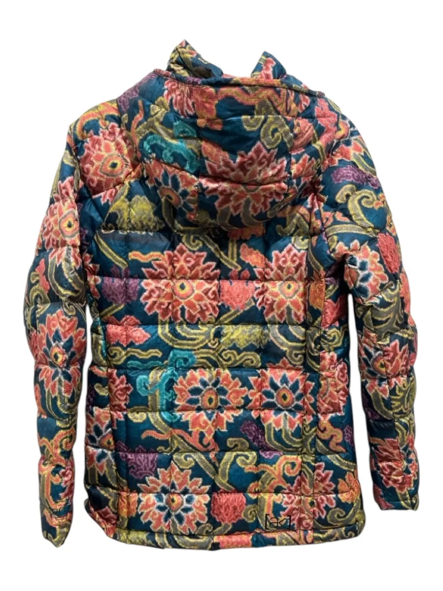 AK Burton Size Medium Teal & Multi Nylon Down Fill Abstract Floral Puffer Jacket