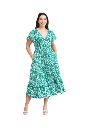 Alysha Midi Dress Green Print