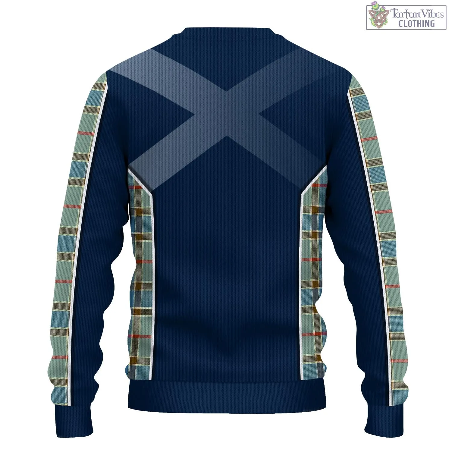 Balfour Blue Tartan Knitted Sweatshirt with Family Crest and Scottish Thistle Vibes Sport Style