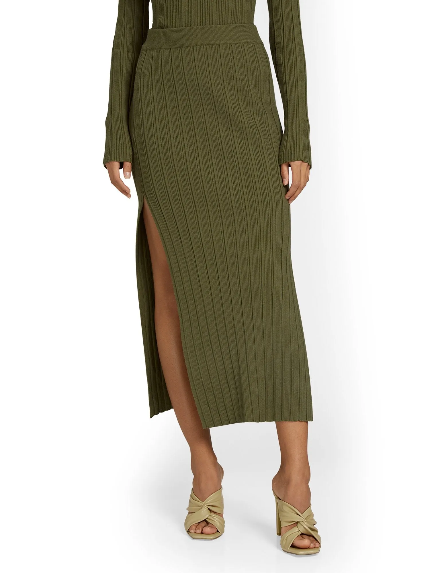 Beige Botany 2-Piece Ribbed Knit Open-Back Top & Maxi Skirt Set - Brands We Love