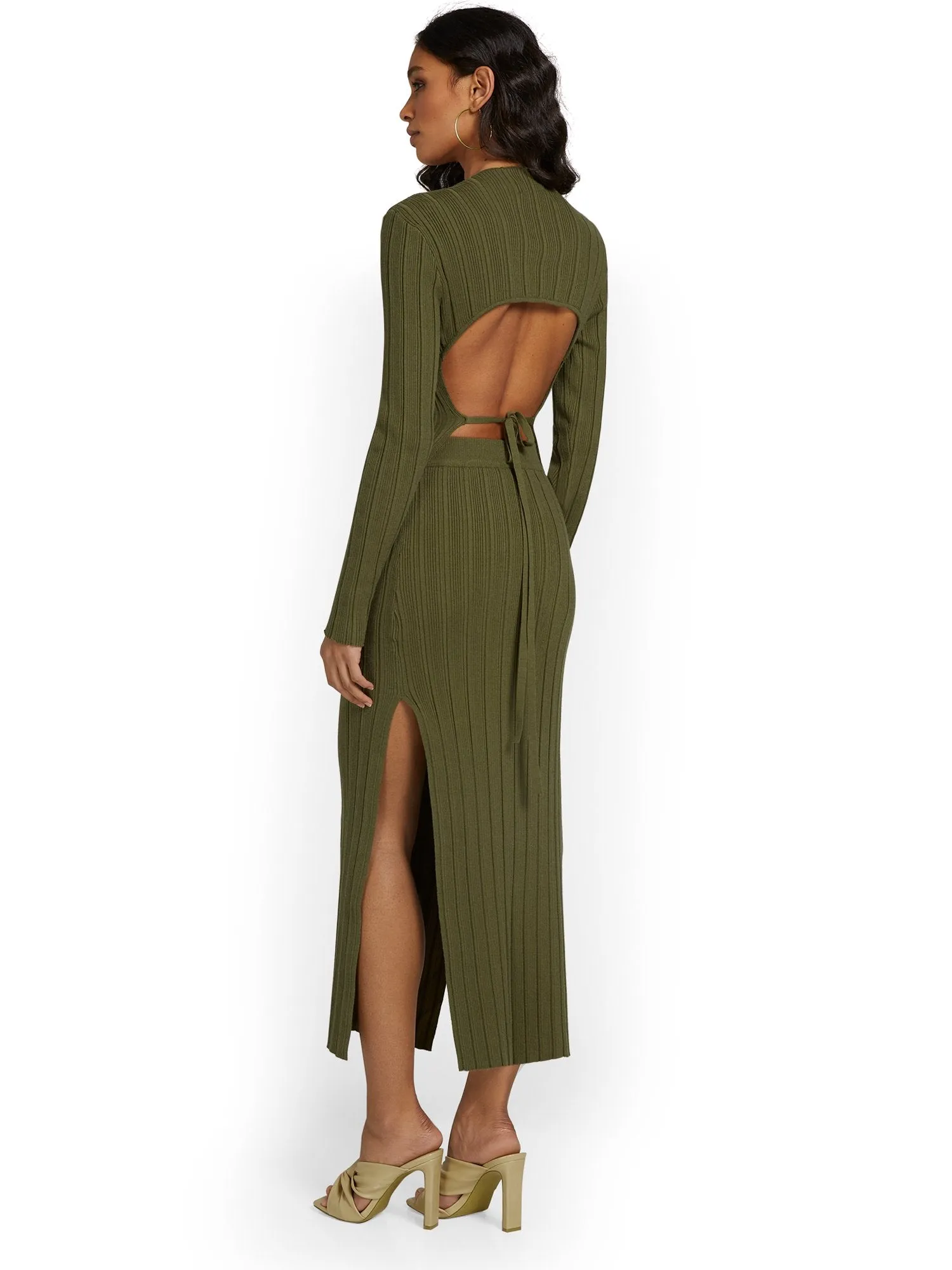 Beige Botany 2-Piece Ribbed Knit Open-Back Top & Maxi Skirt Set - Brands We Love