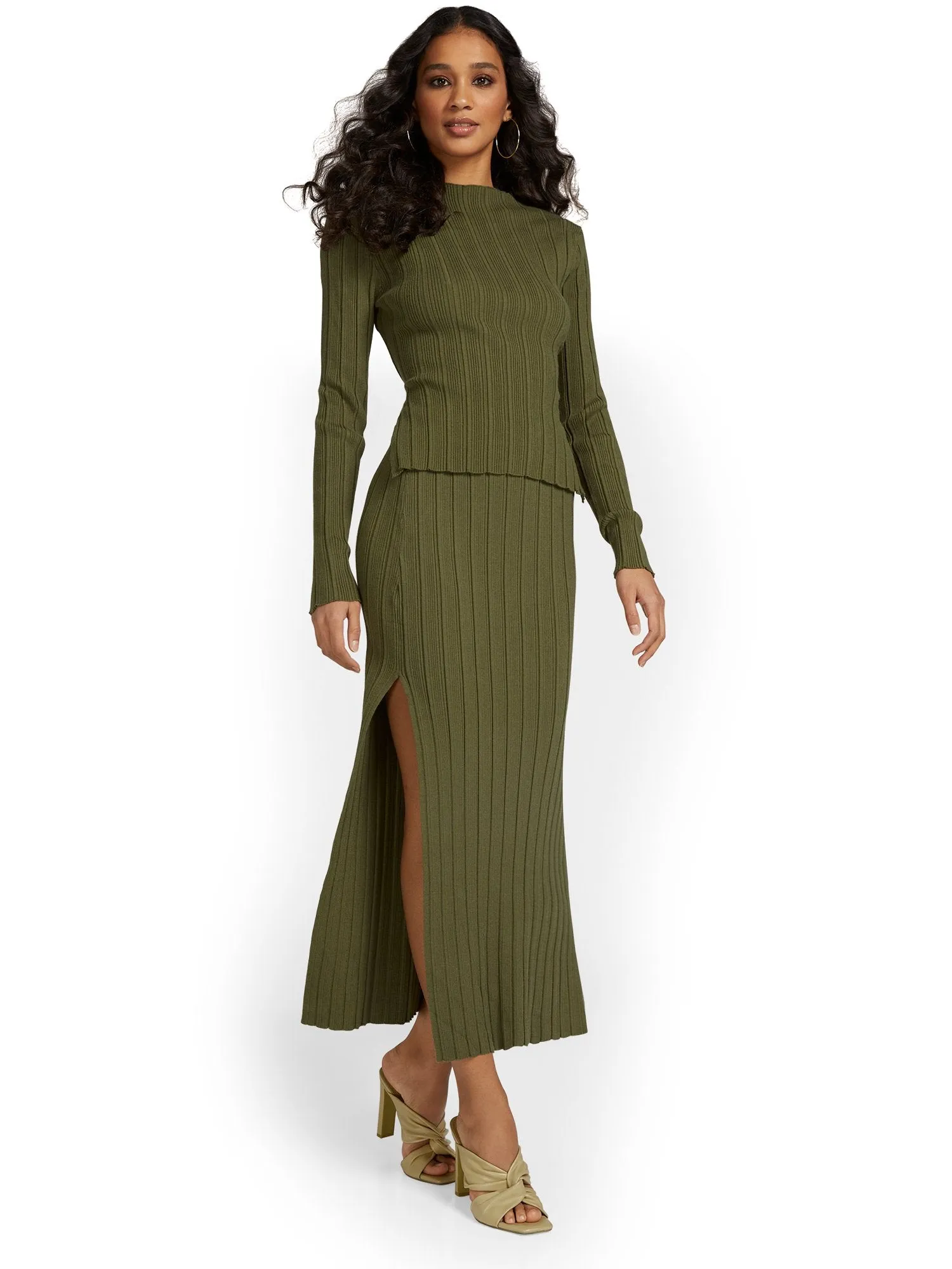 Beige Botany 2-Piece Ribbed Knit Open-Back Top & Maxi Skirt Set - Brands We Love