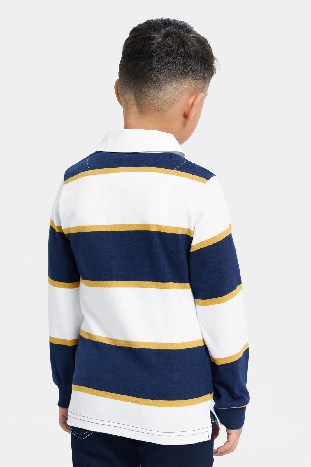 Boys Navy Striped Polo Shirt