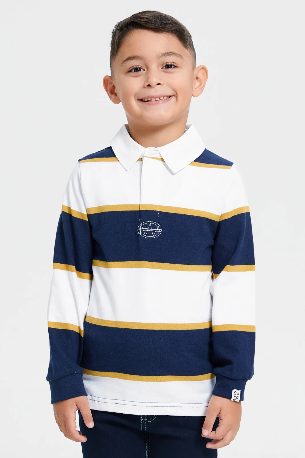 Boys Navy Striped Polo Shirt