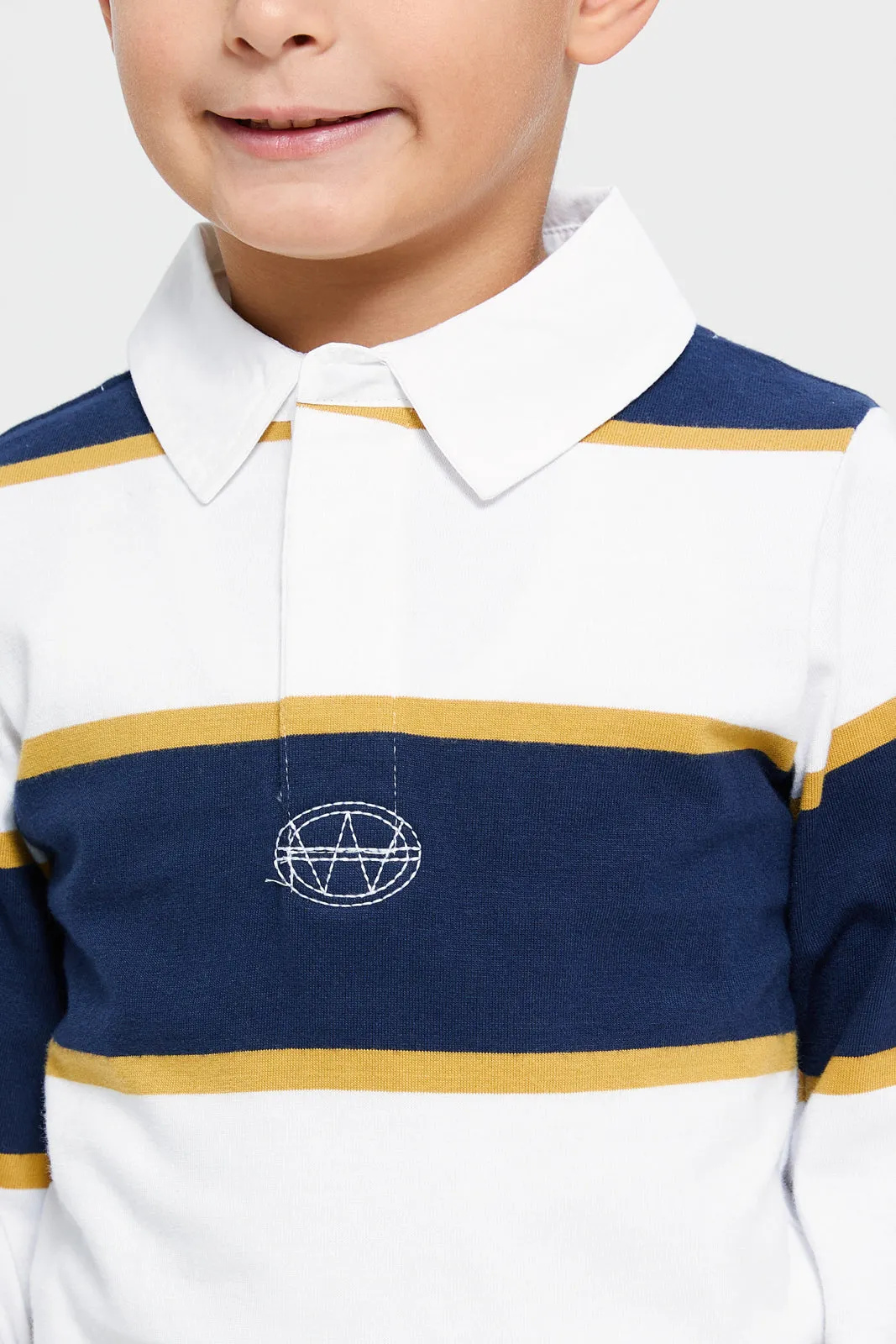 Boys Navy Striped Polo Shirt