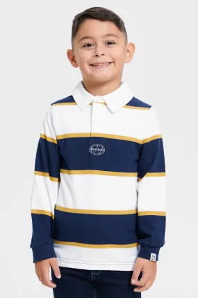 Boys Navy Striped Polo Shirt