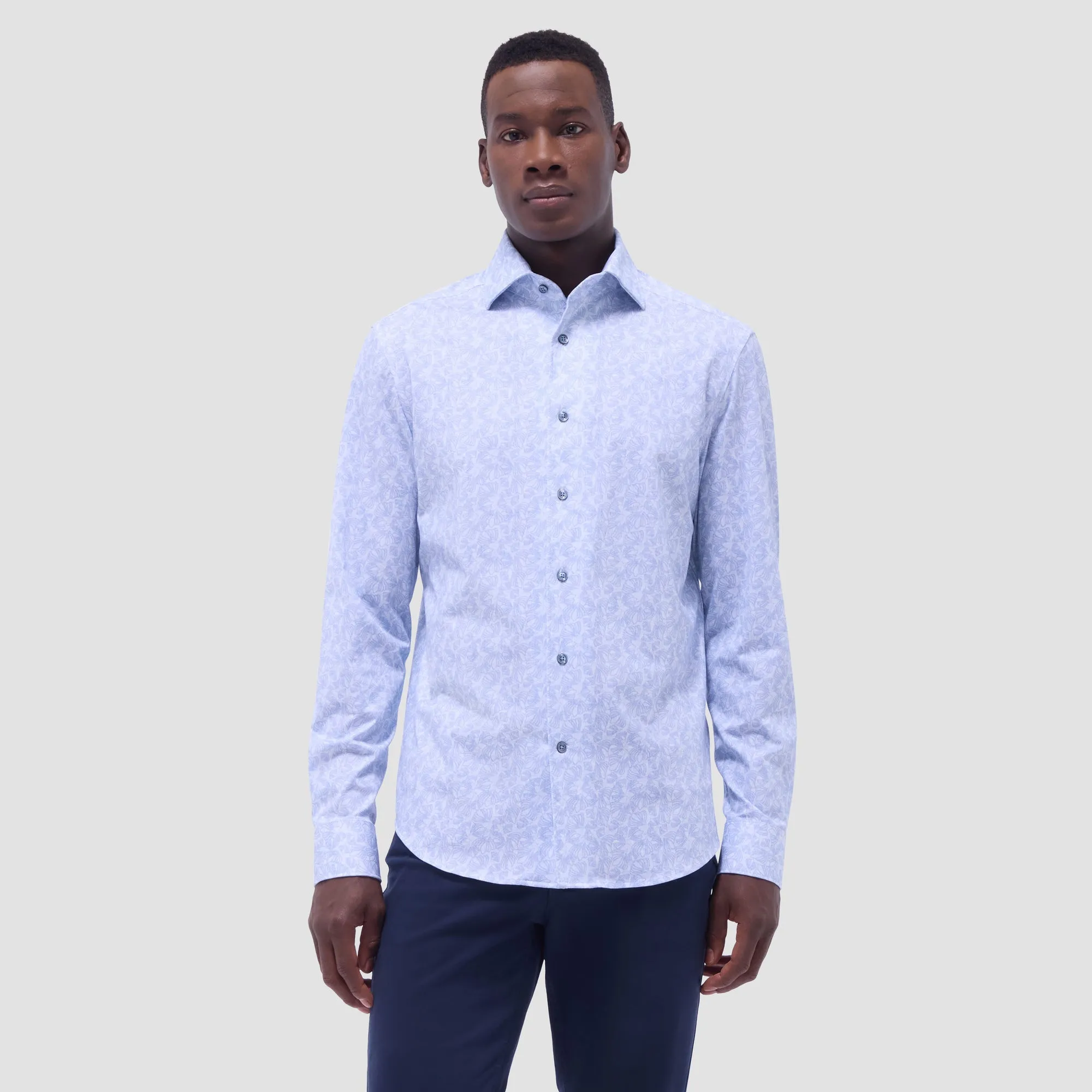 Bugatchi Men's Long Sleeve Dress Shirt – Floral Air Blue OoohCotton®