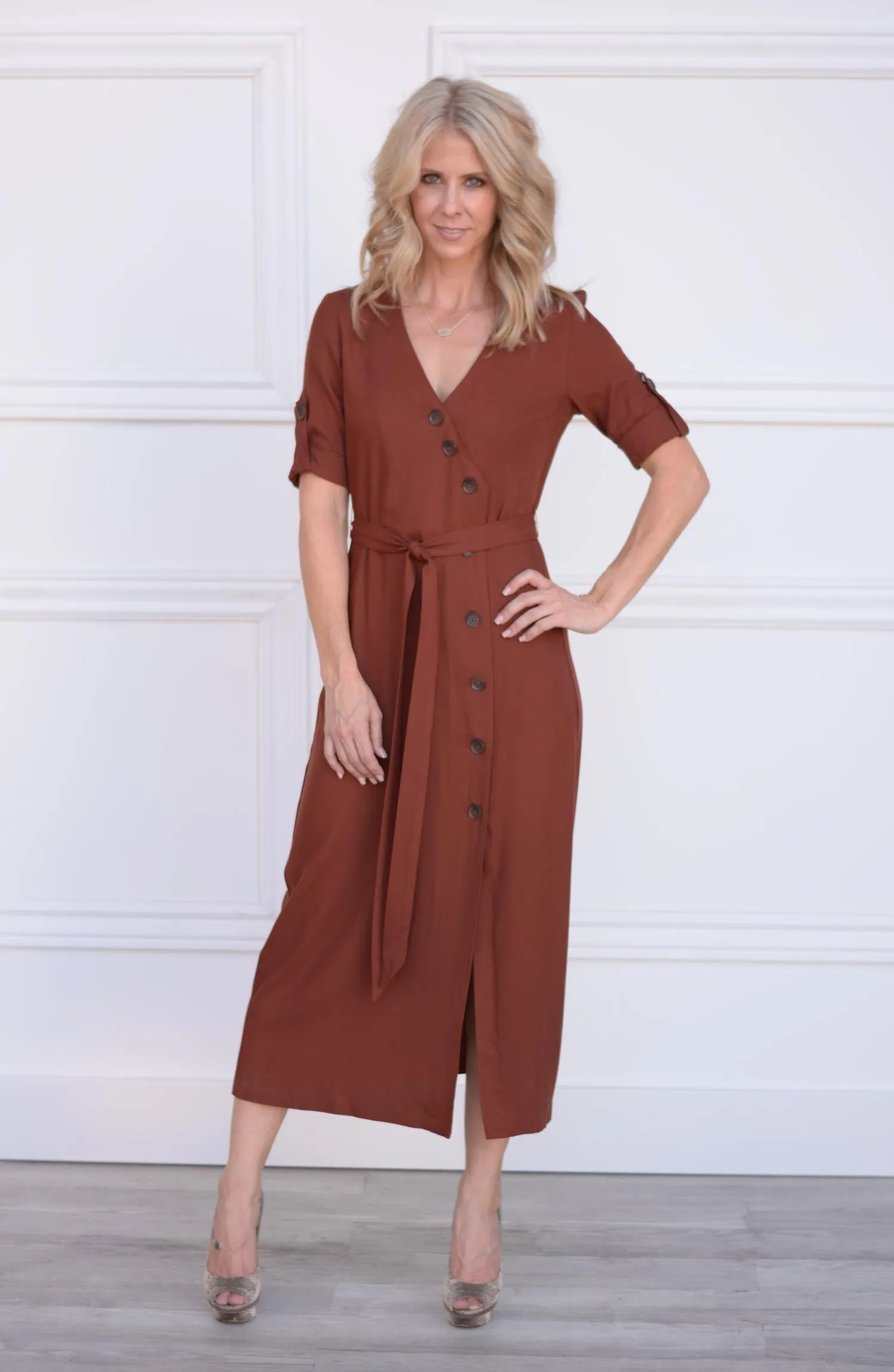 Button Up Your Story Midi Dress