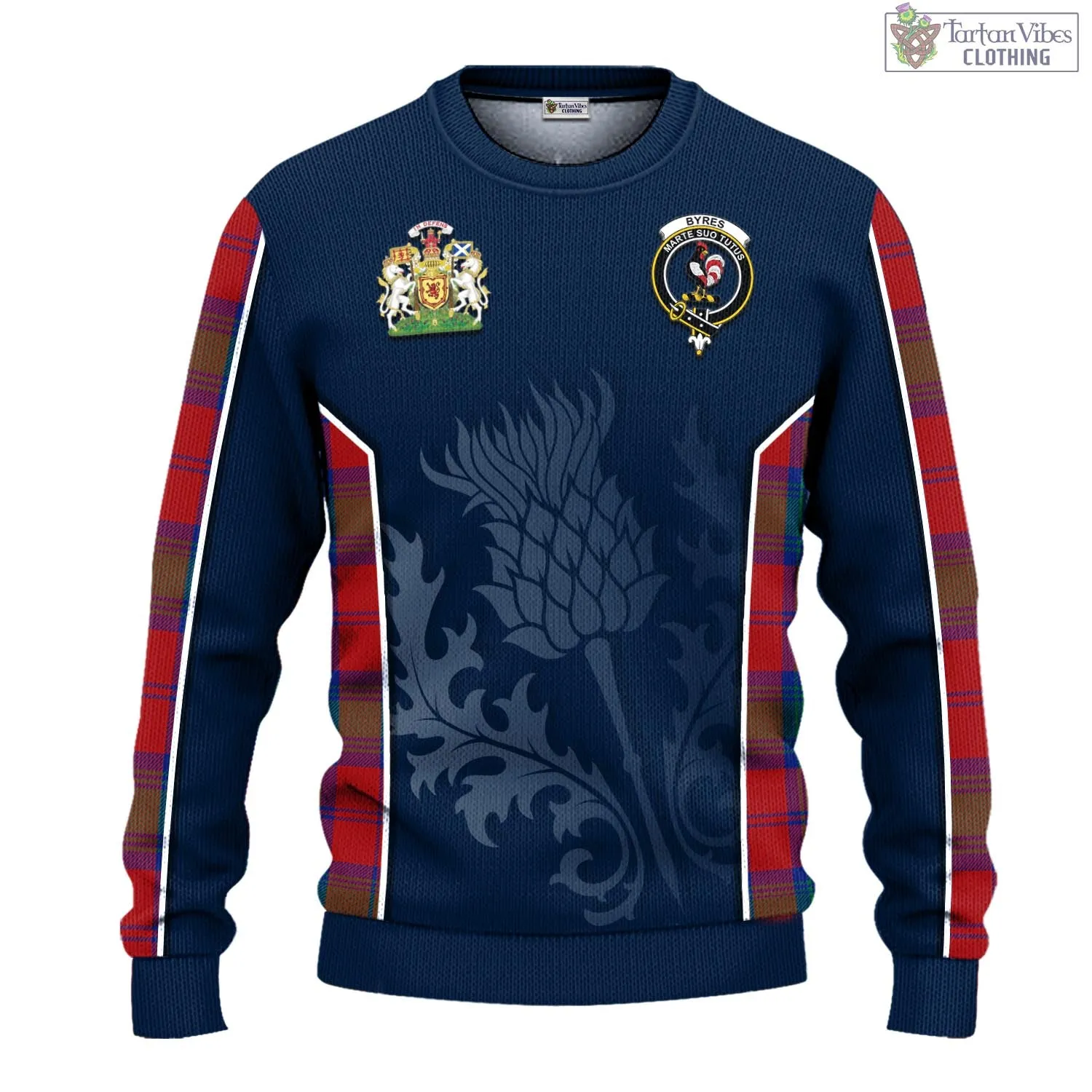 Byres (Byses) Tartan Knitted Sweatshirt with Family Crest and Scottish Thistle Vibes Sport Style
