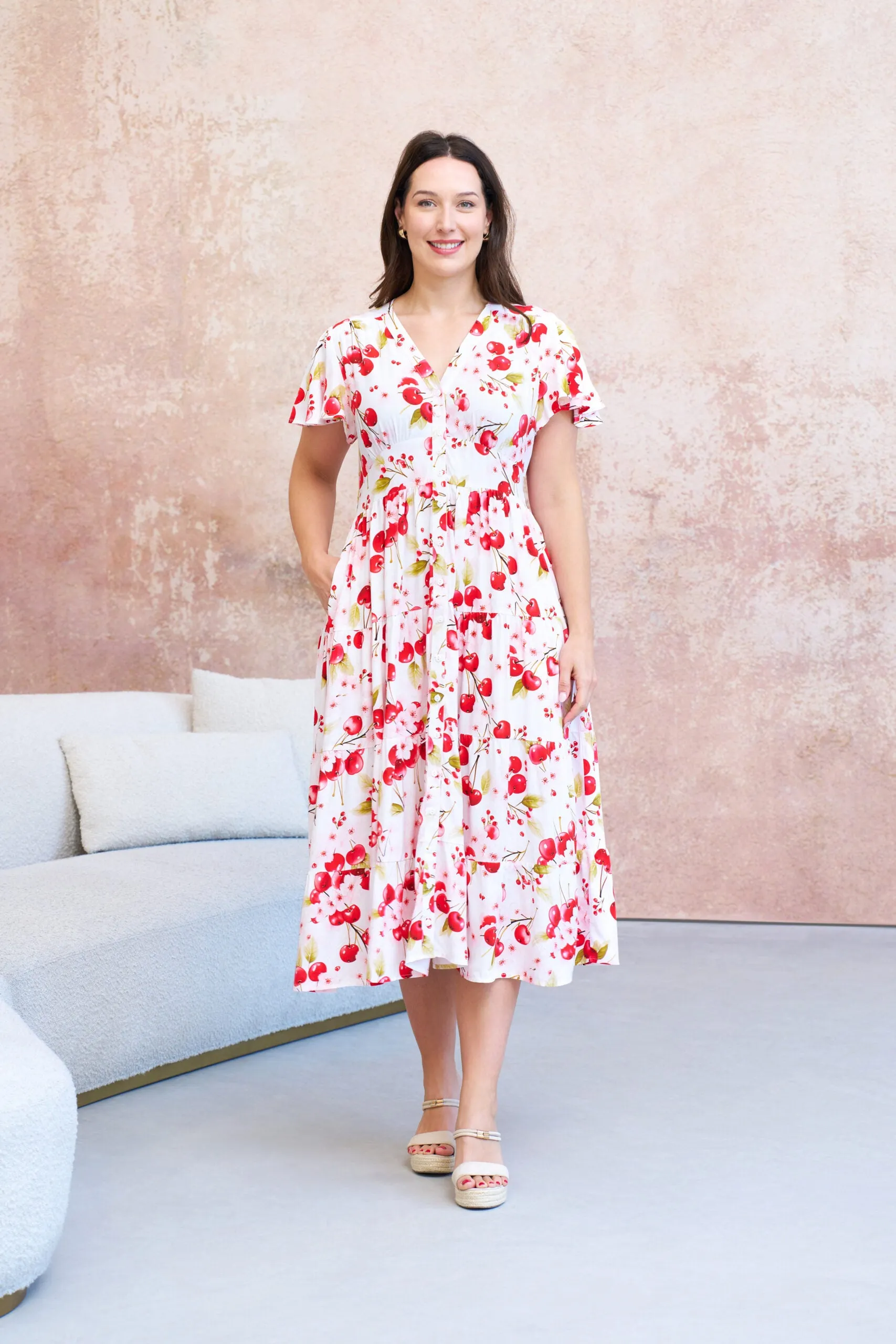 Cherry Midi Dress Cherry Blossom