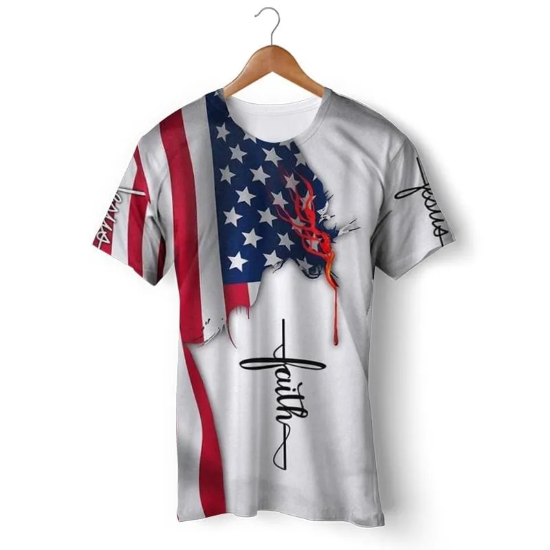 Christian T-Shirt <br> Jesus Christ USA Flag