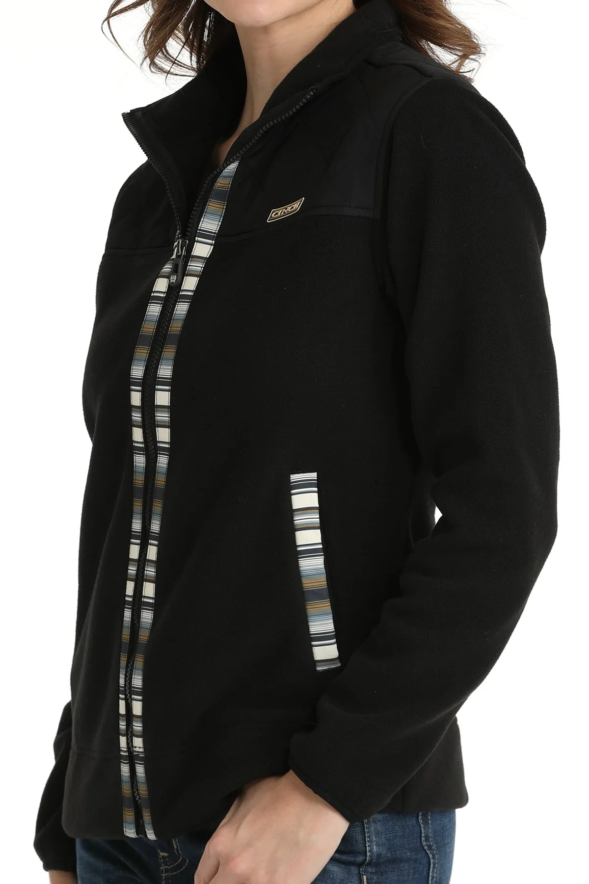 Cinch Ladies Black Polar Fleece Full-zip Jacket with Quilted Yokes