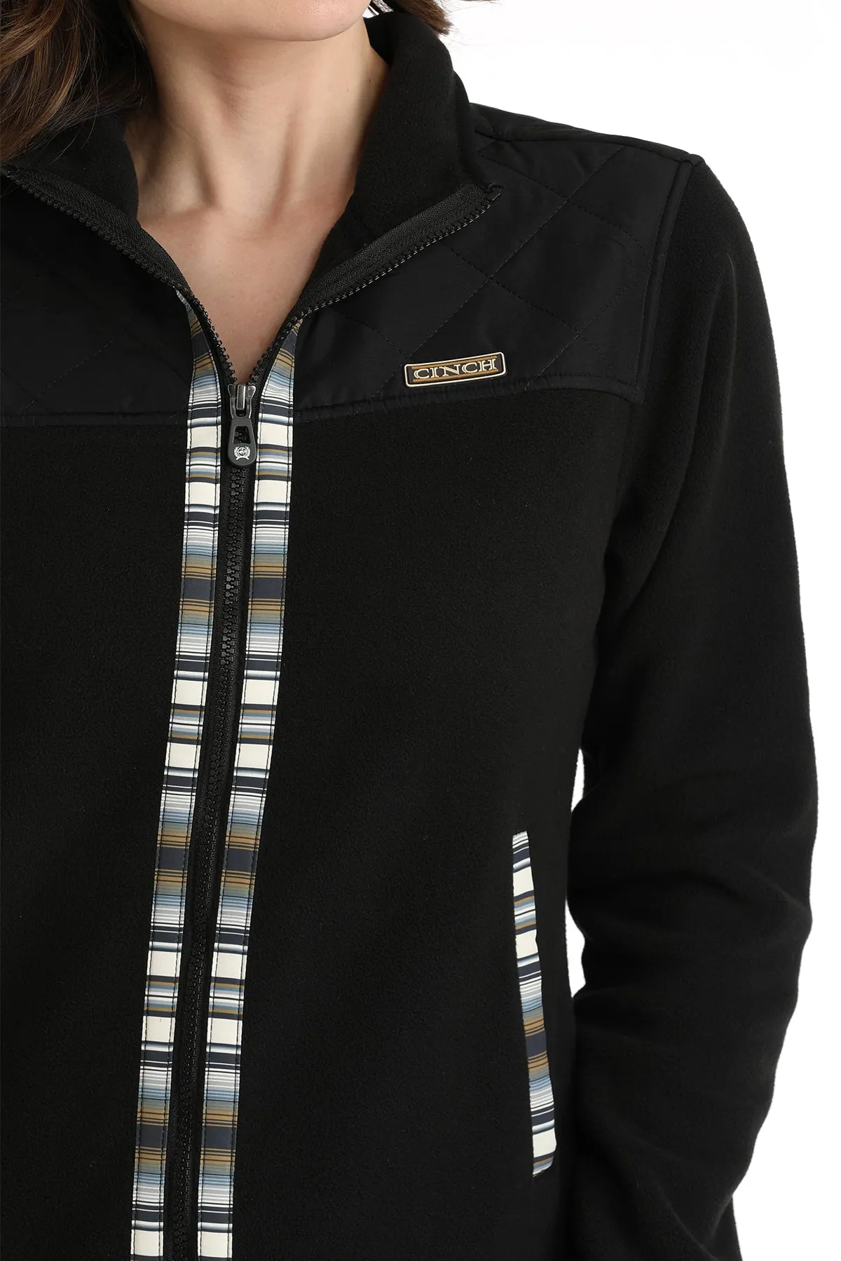 Cinch Ladies Black Polar Fleece Full-zip Jacket with Quilted Yokes