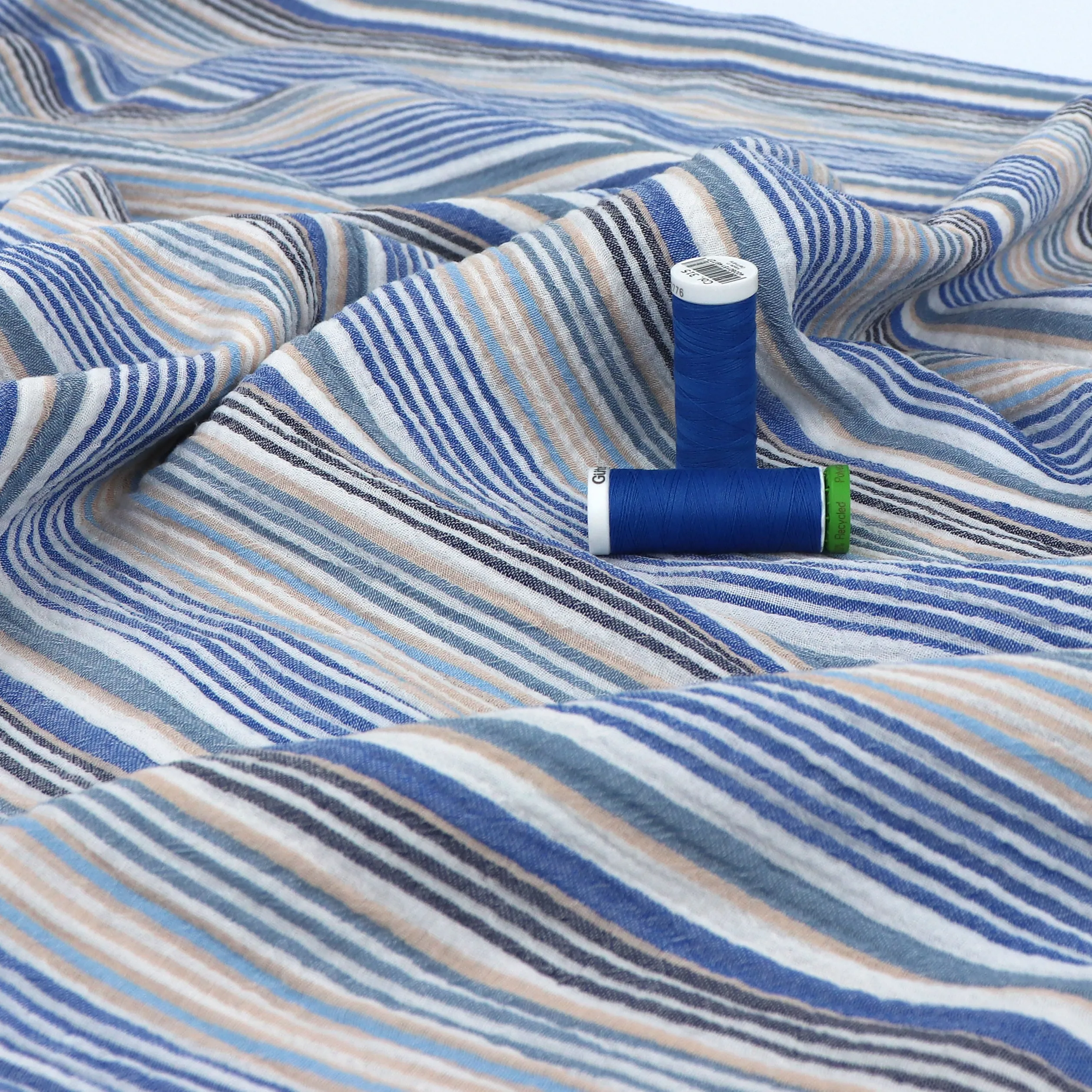 Cotton Double Gauze - Stripe - Blues - SALE