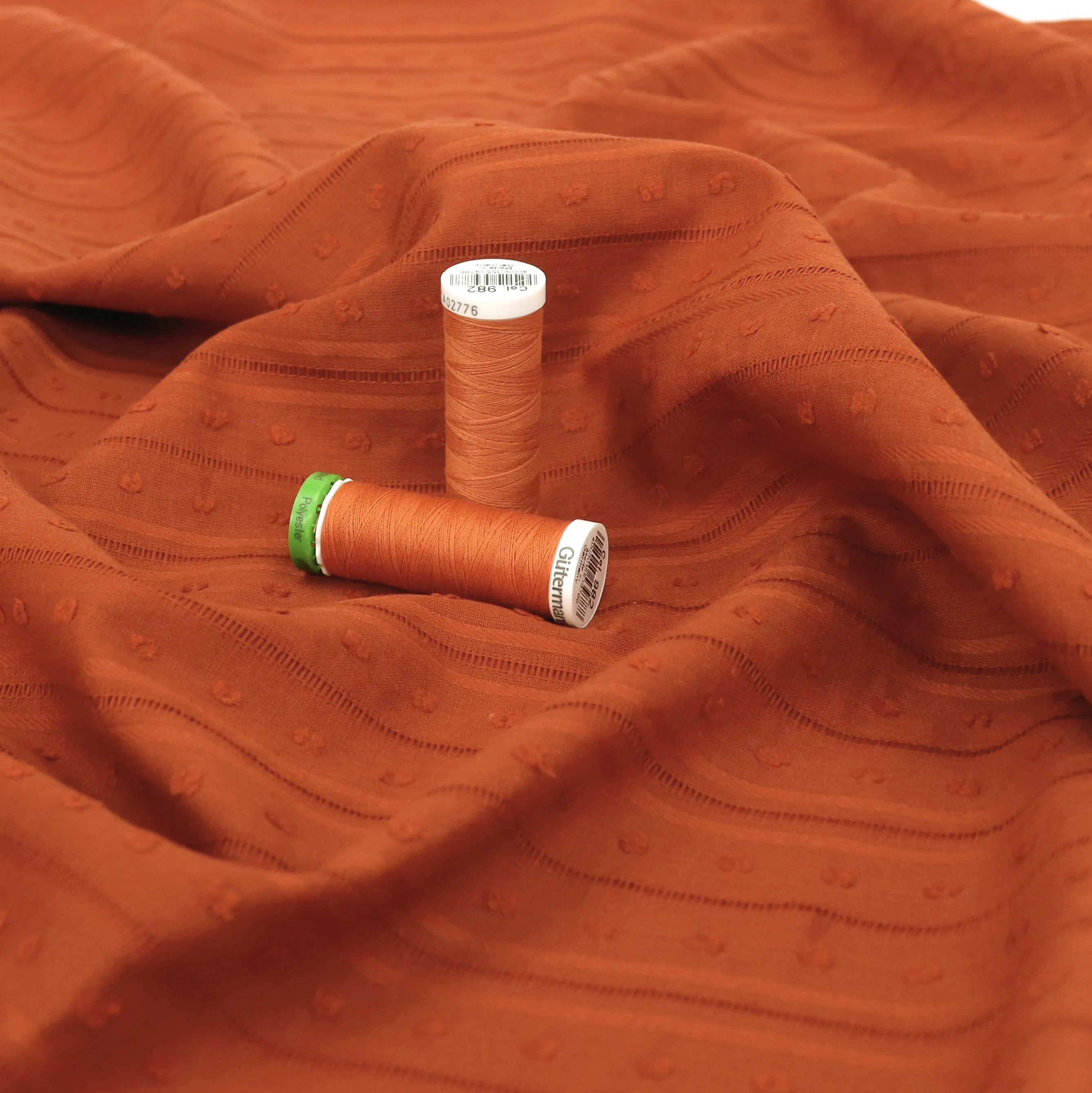 Cotton Voile - Dobby Stripe - Rust Orange