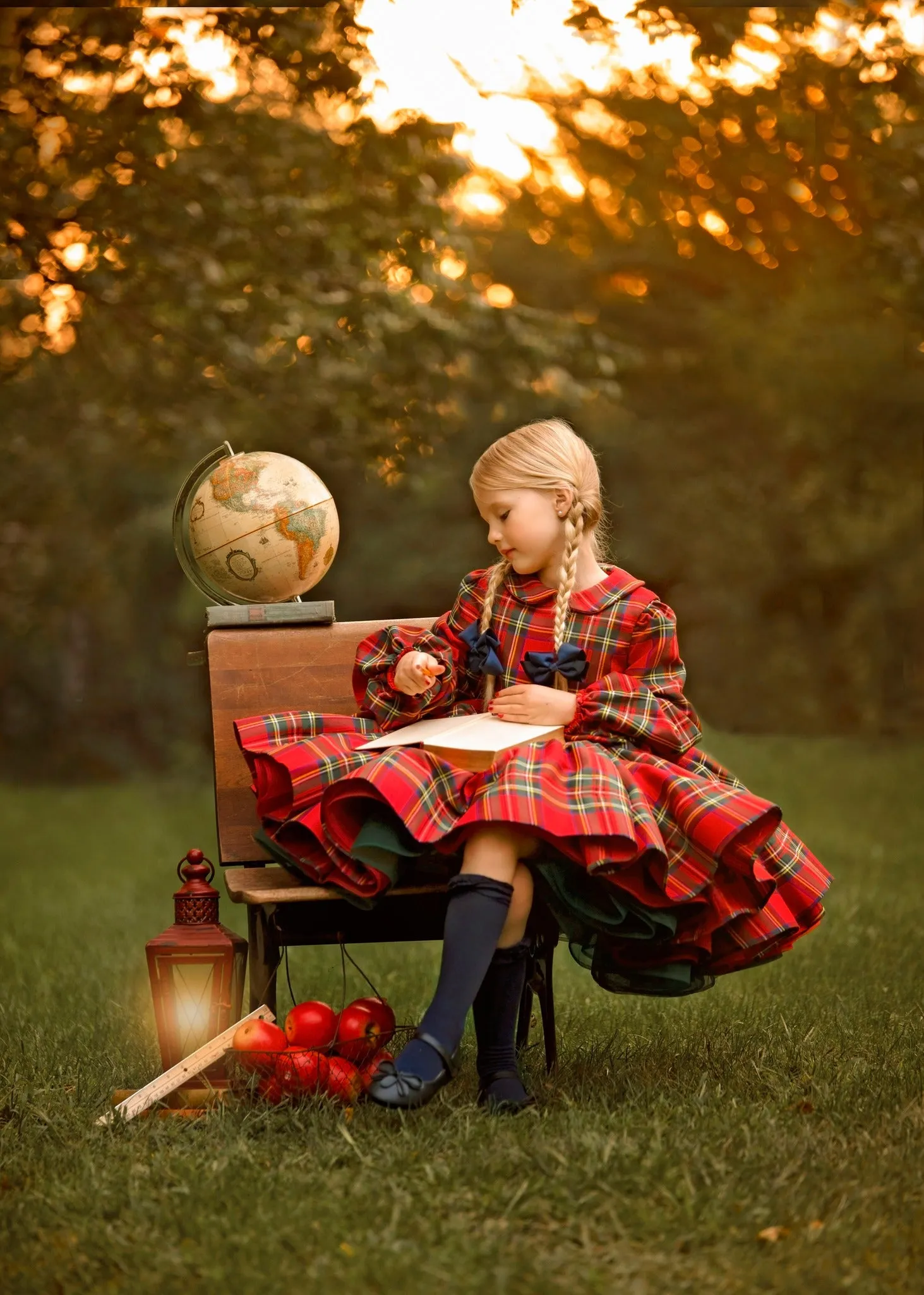Couture gown rental: "Darling Plaid" Red Vintage Dress Sleeve ( 5 Year - Petite 6 Year)