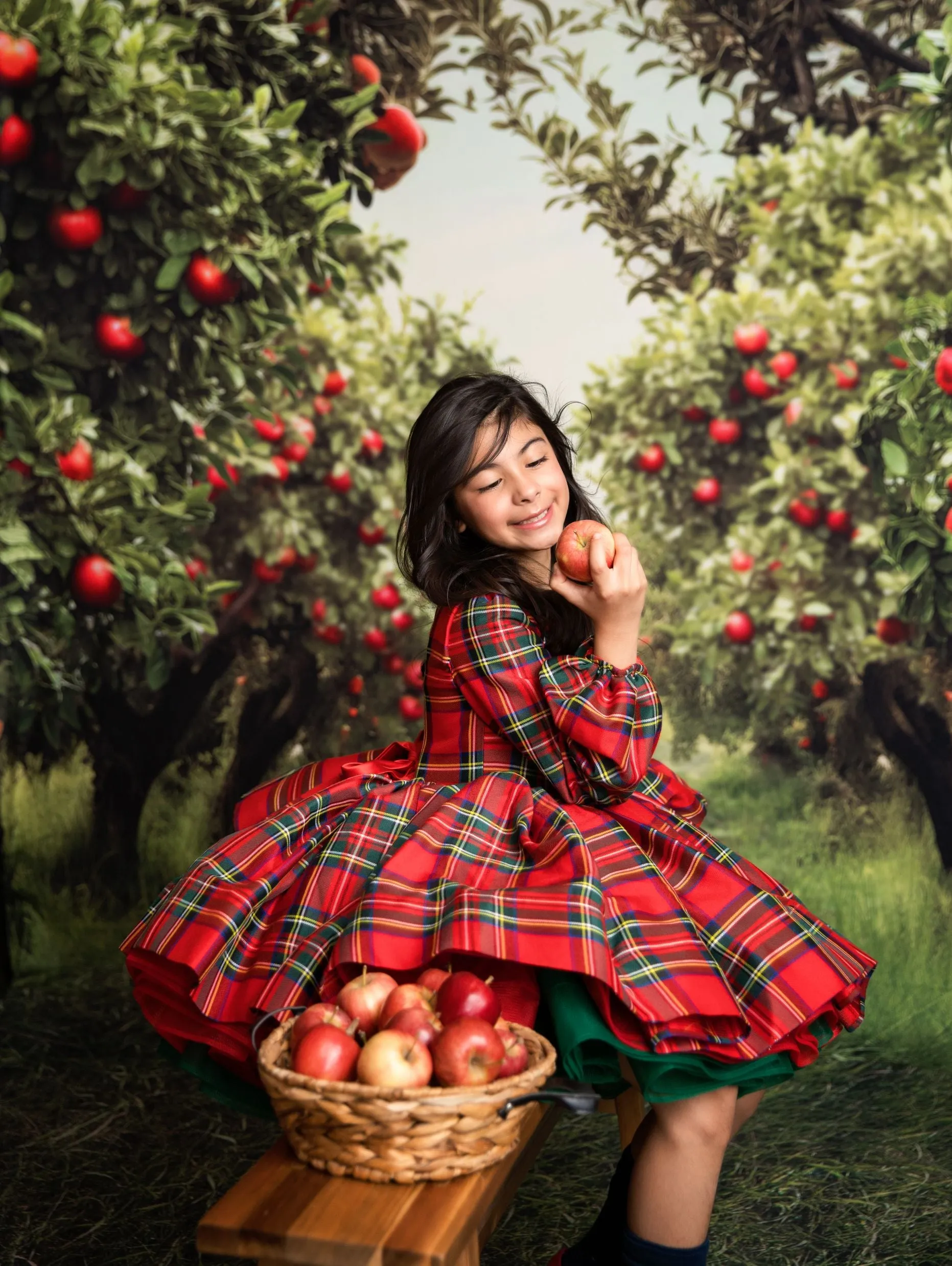Couture gown rental: "Darling Plaid" Red Vintage Dress Sleeve ( 5 Year - Petite 6 Year)