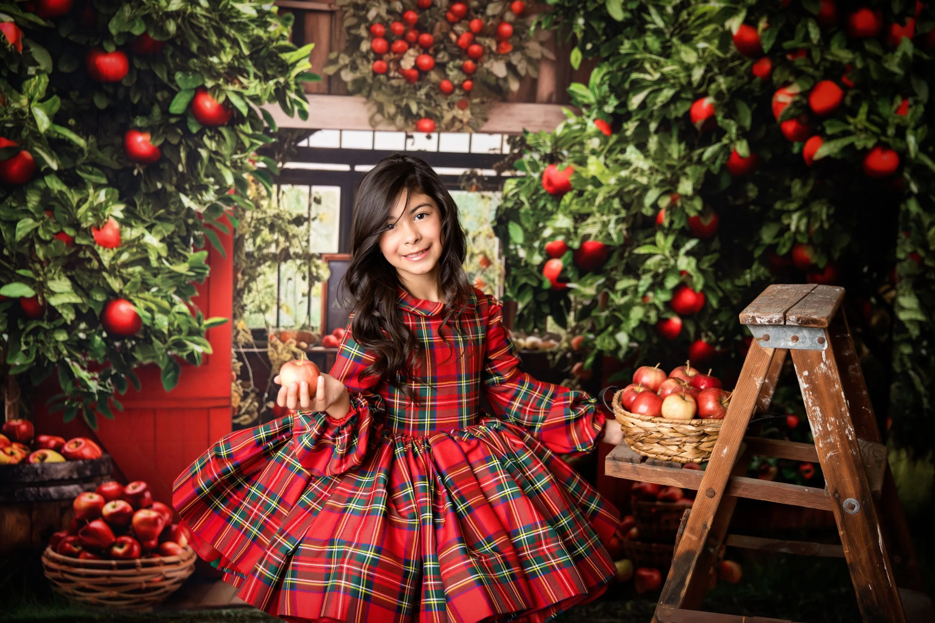 Couture gown rental: "Darling Plaid" Red Vintage Dress Sleeve ( 5 Year - Petite 6 Year)