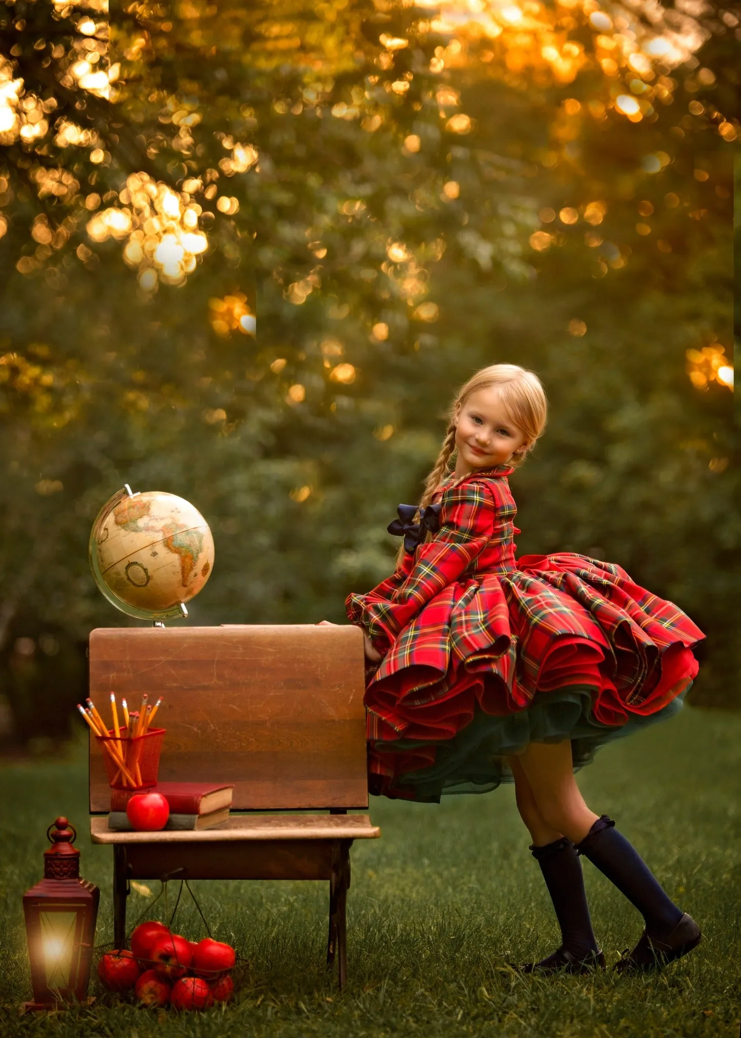 Couture gown rental: "Darling Plaid" Red Vintage Dress Sleeve ( 5 Year - Petite 6 Year)