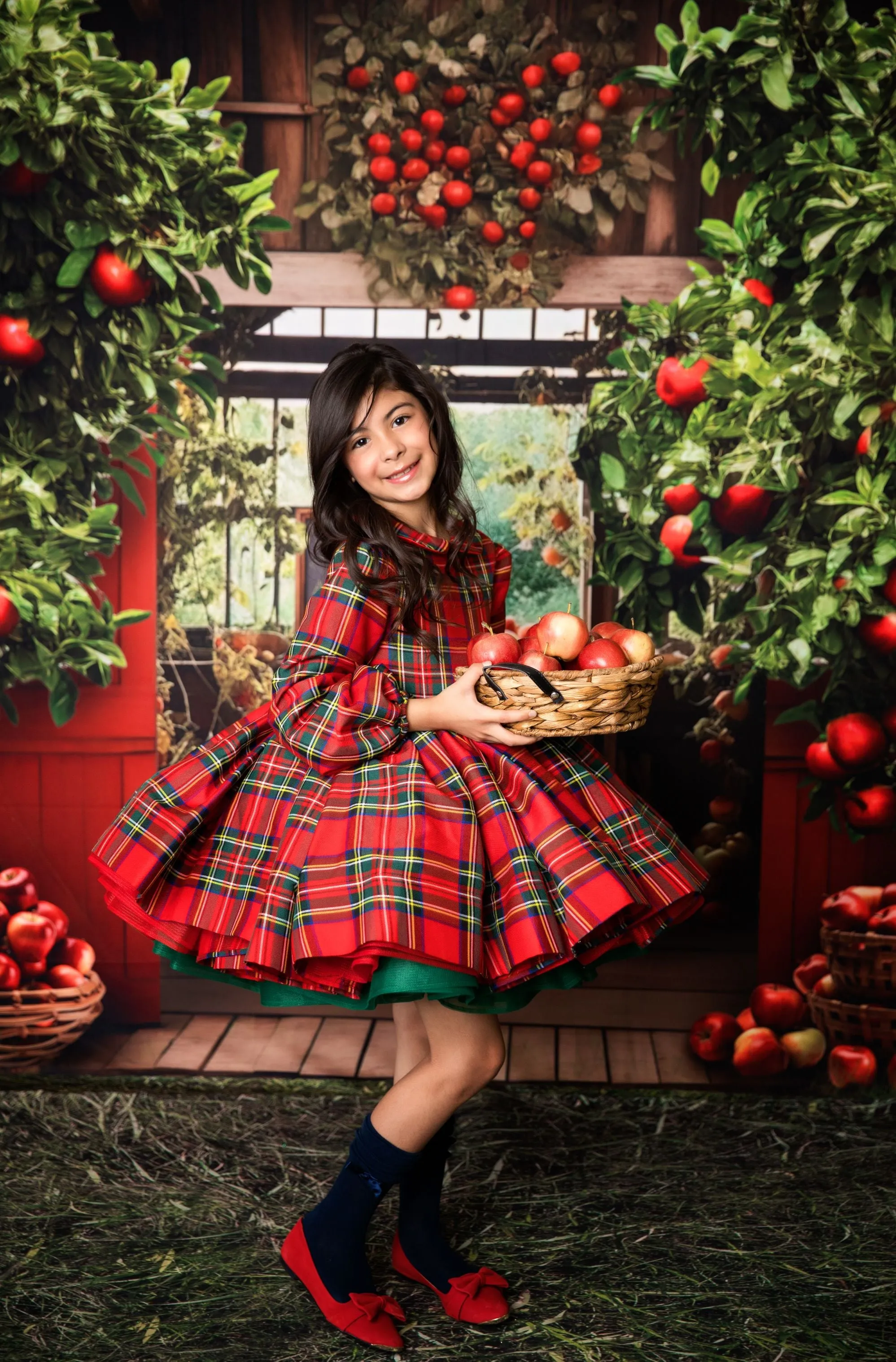 Couture gown rental: "Darling Plaid" Red Vintage Dress Sleeve ( 5 Year - Petite 6 Year)
