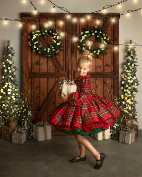Couture gown rental: "Darling Plaid" Red Vintage Dress Sleeve ( 5 Year - Petite 6 Year)