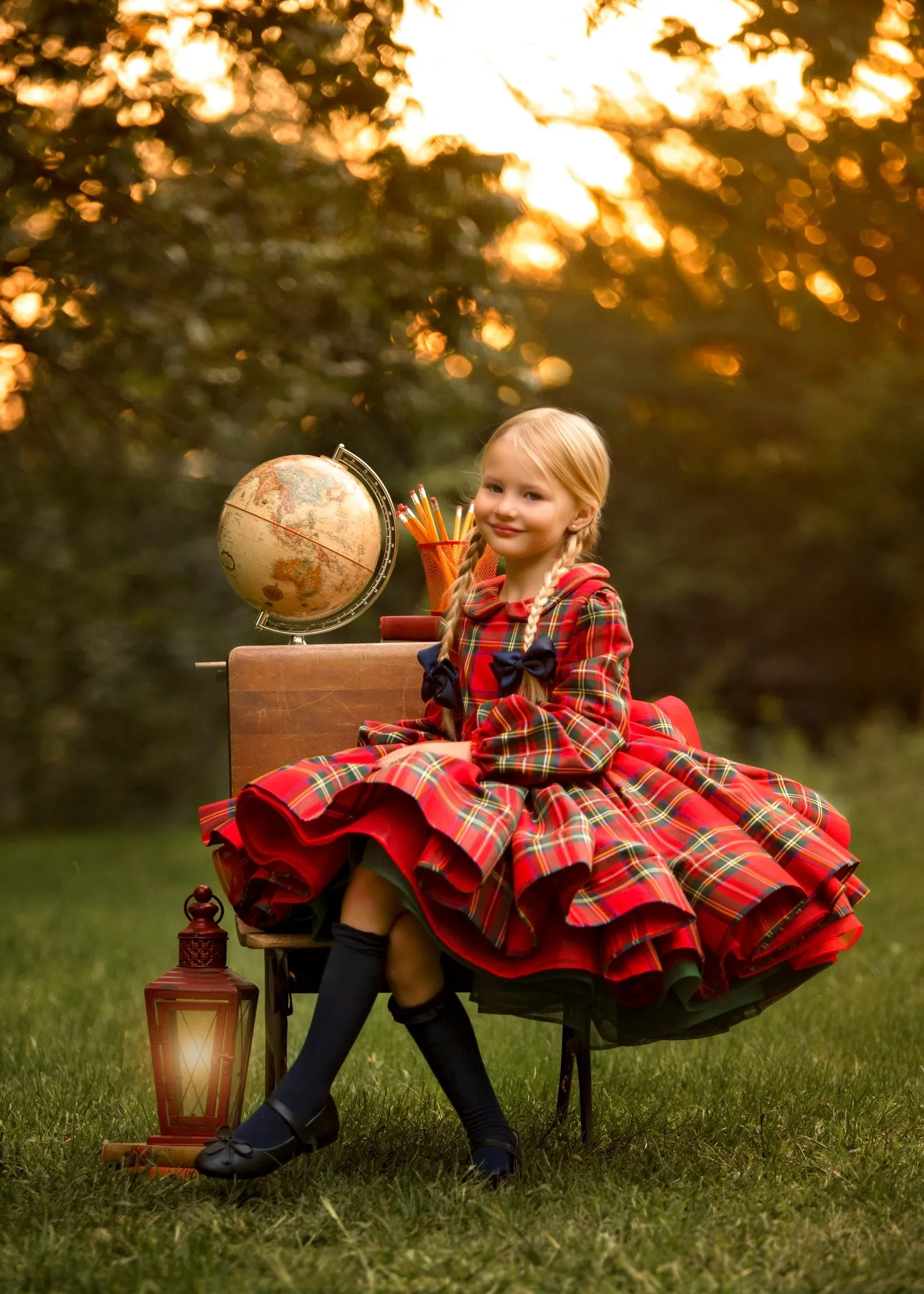 Couture gown rental: "Darling Plaid" Red Vintage Dress Sleeve ( 5 Year - Petite 6 Year)