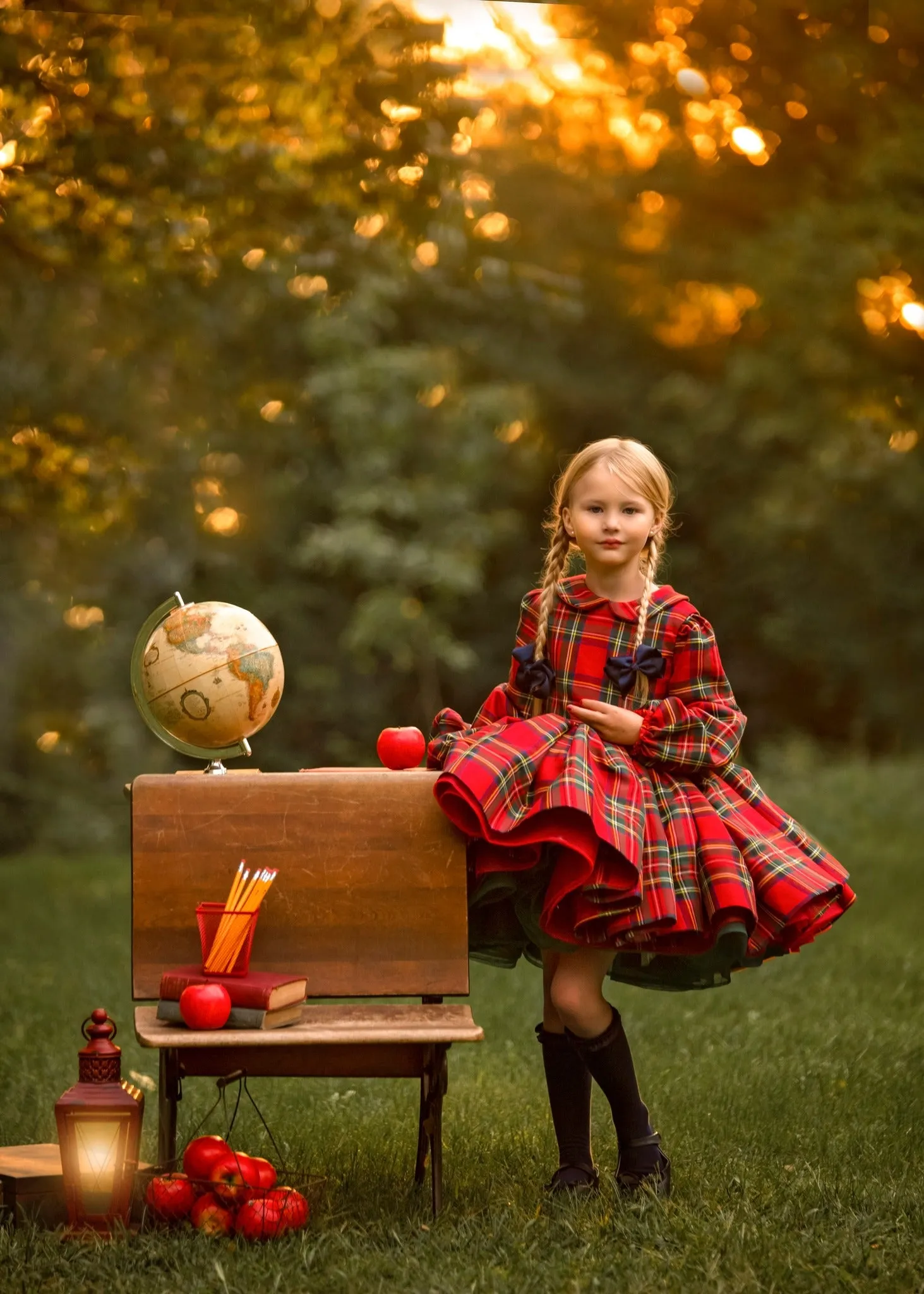 Couture gown rental: "Darling Plaid" Red Vintage Dress Sleeve ( 5 Year - Petite 6 Year)