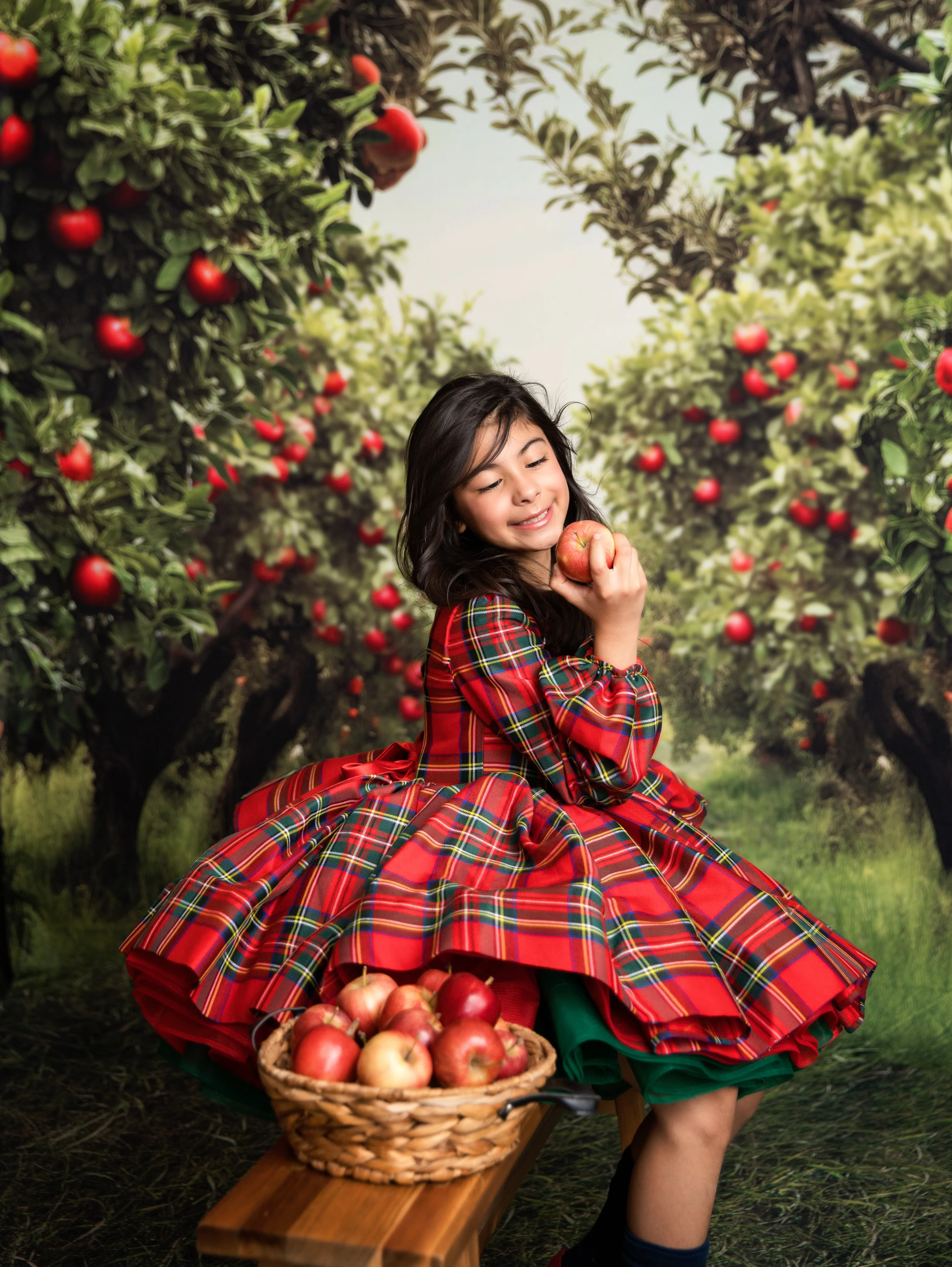 Couture gown rental: "Darling Plaid" Red Vintage Dress Sleeve ( 5 Year - Petite 6 Year)