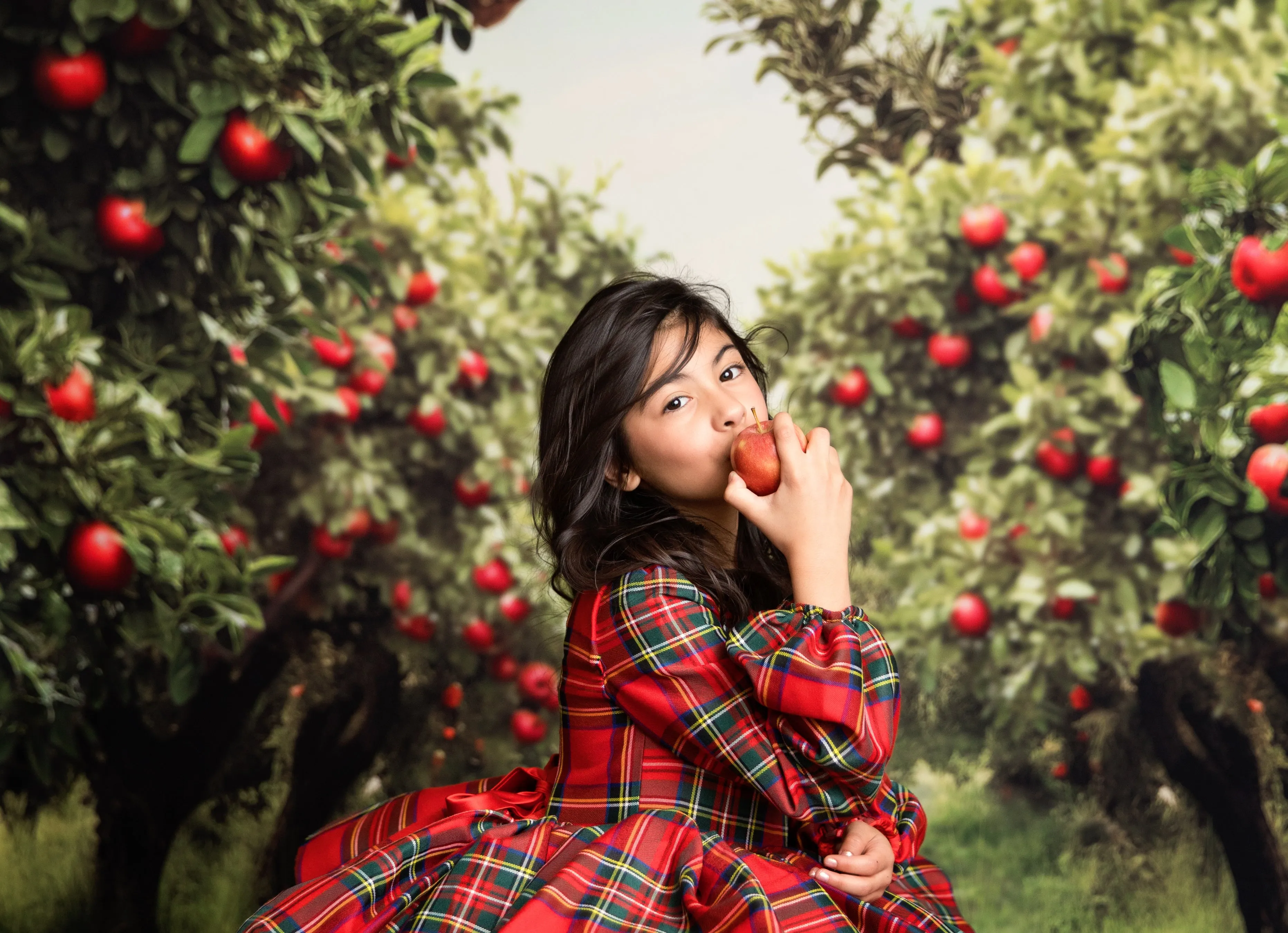Couture gown rental: "Darling Plaid" Red Vintage Dress Sleeve ( 5 Year - Petite 6 Year)