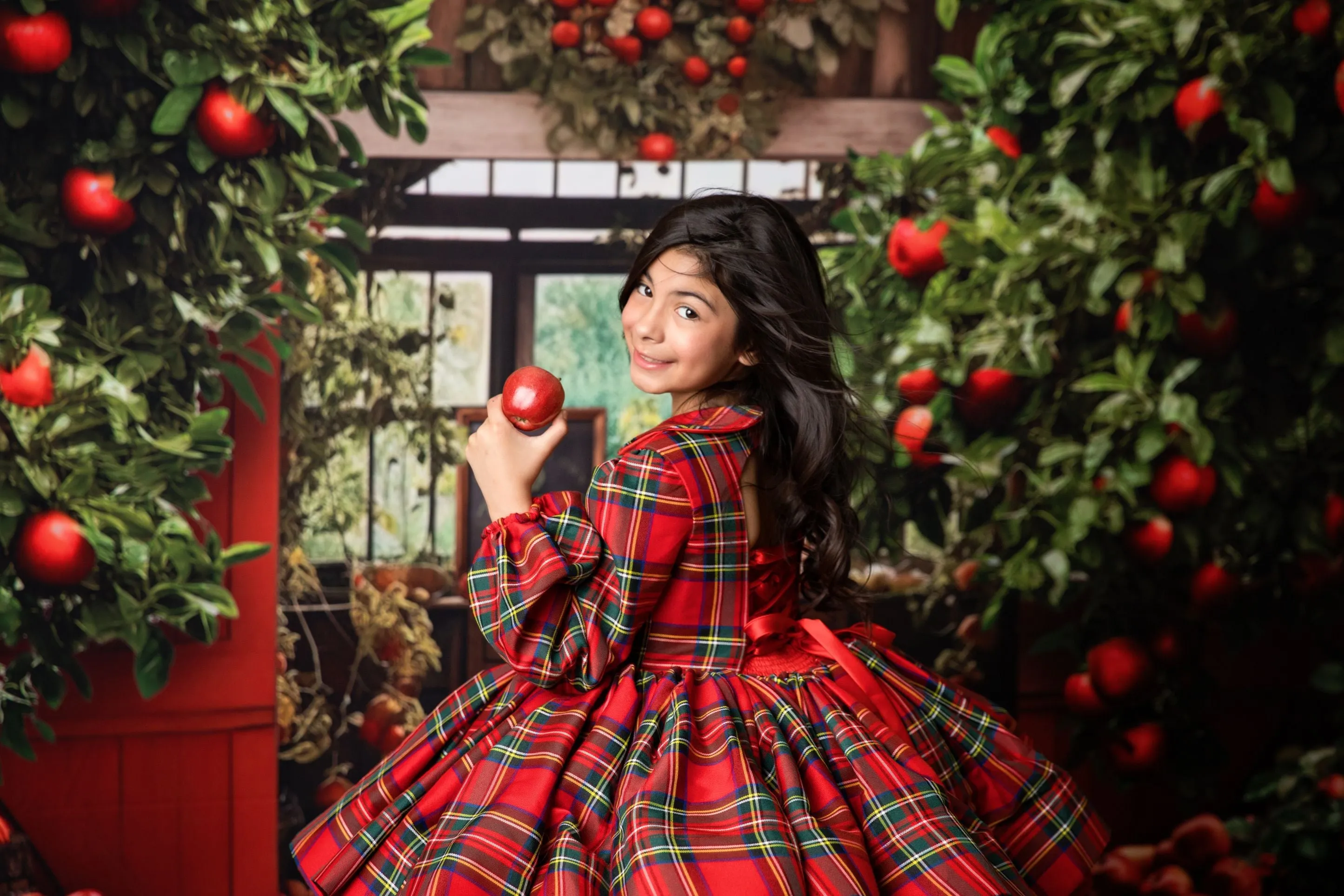 Couture gown rental: "Darling Plaid" Red Vintage Dress Sleeve ( 5 Year - Petite 6 Year)