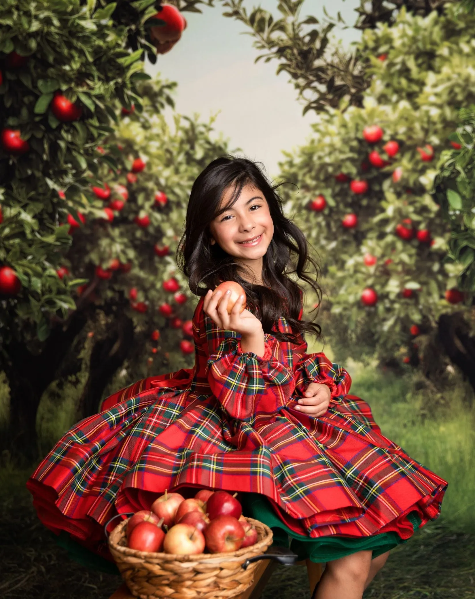 Couture gown rental: "Darling Plaid" Red Vintage Dress Sleeve ( 5 Year - Petite 6 Year)