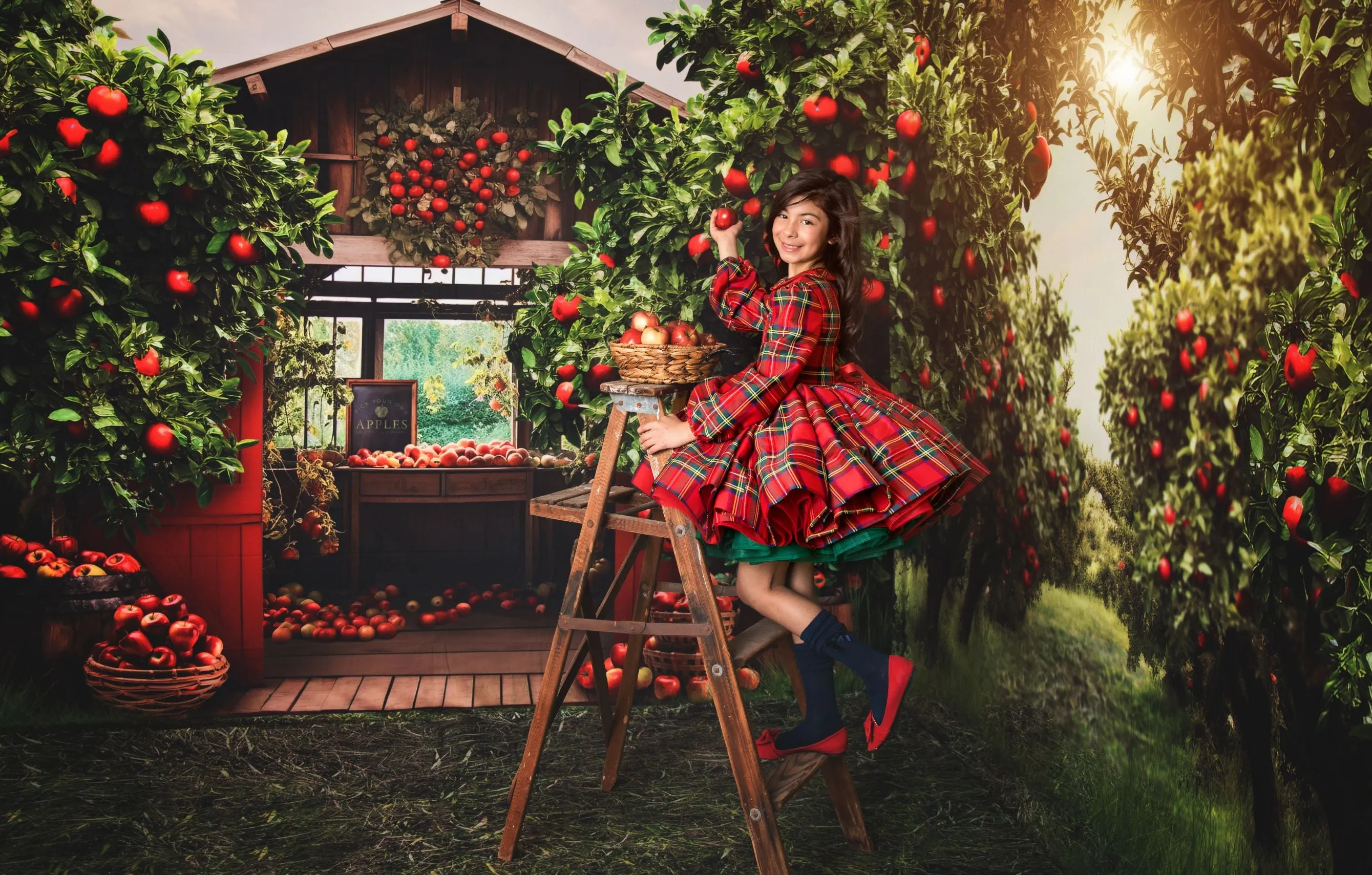 Couture gown rental: "Darling Plaid" Red Vintage Dress Sleeve ( 5 Year - Petite 6 Year)