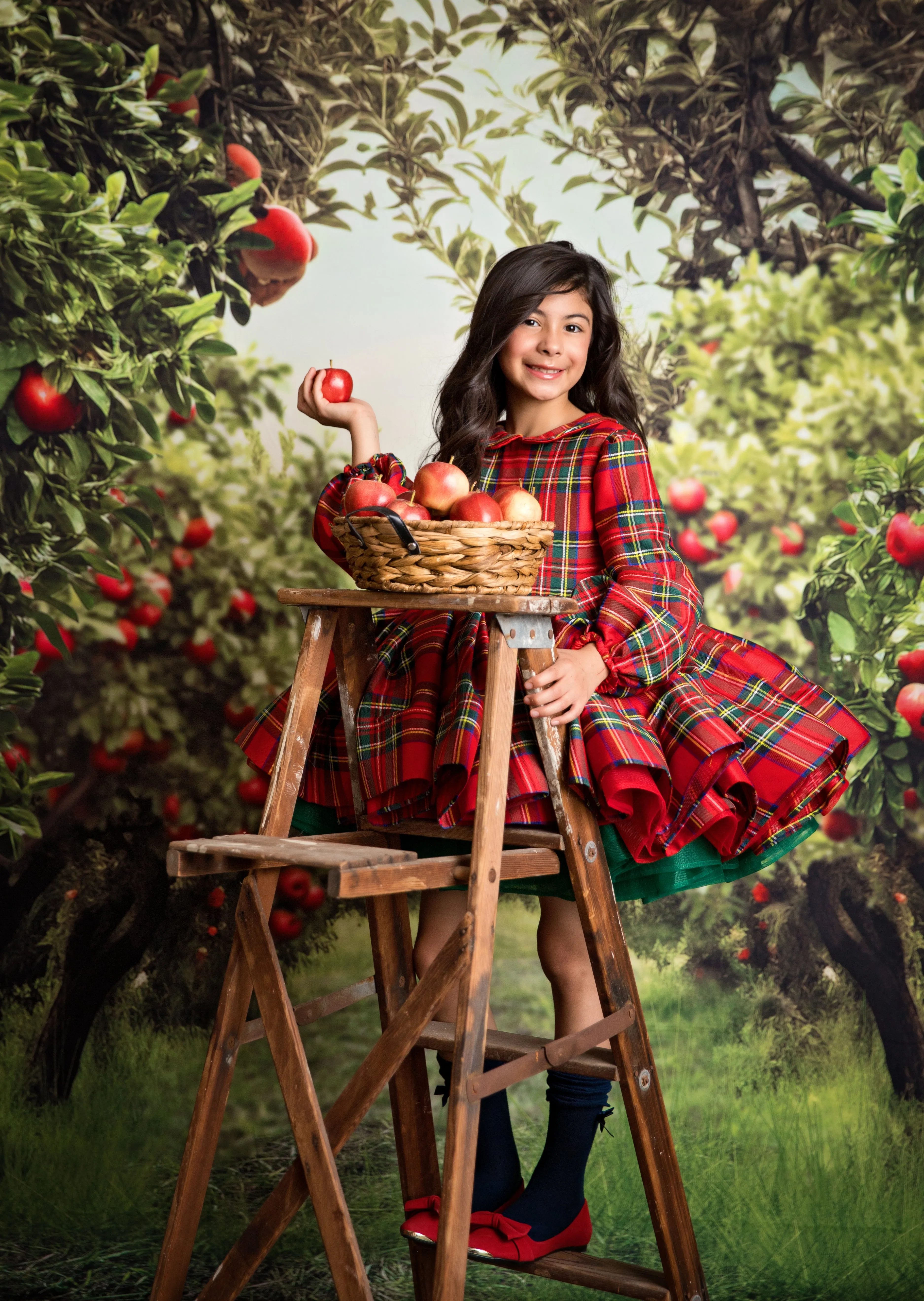 Couture gown rental: "Darling Plaid" Red Vintage Dress Sleeve ( 5 Year - Petite 6 Year)